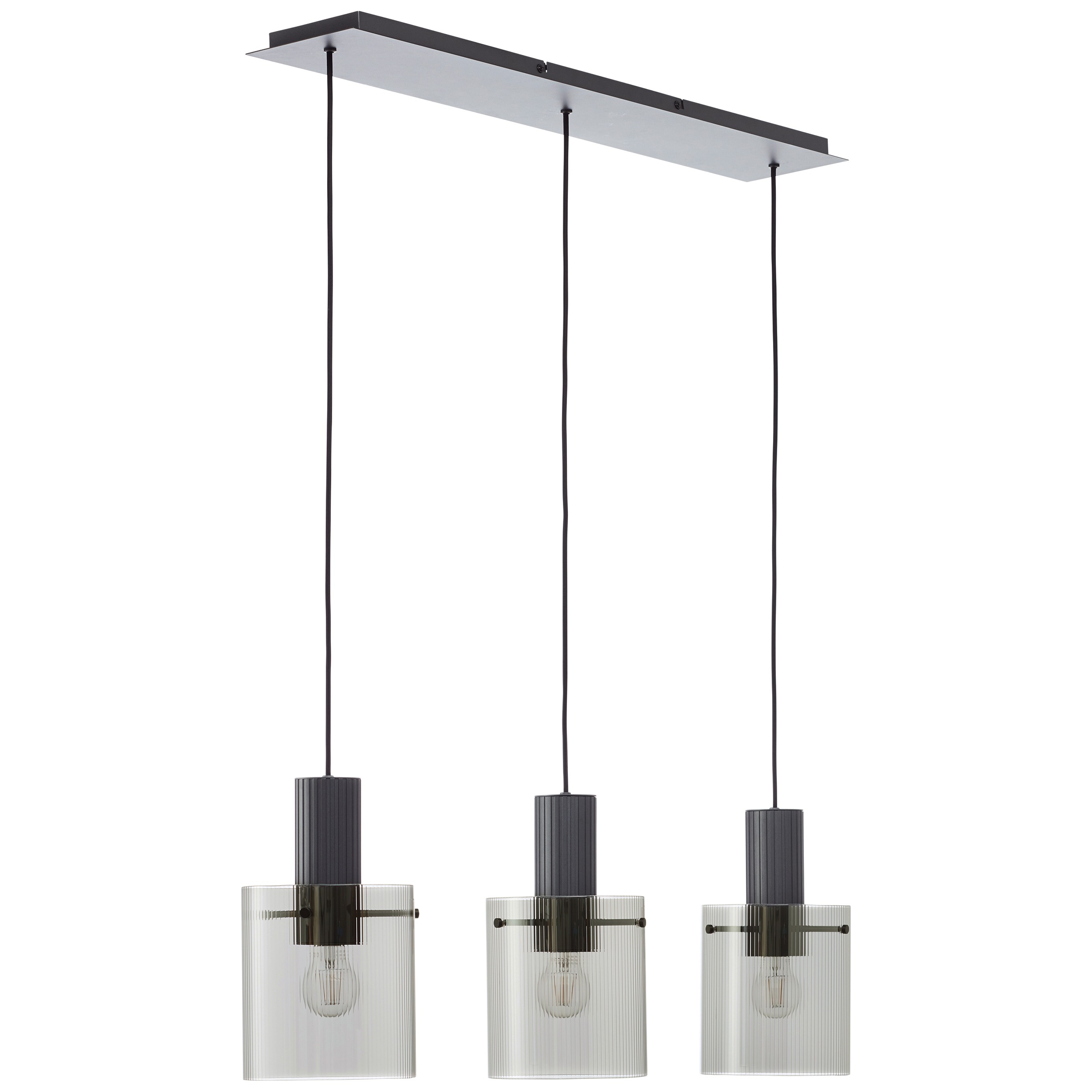 Brilliant Pendelleuchte »Riffelini«, 3 flammig, Leuchtmittel E27 | ohne Leuchtmittel, 150 x 98 x 18 cm, 3x E27, kürzbar, geriffeltes Rauchglas, anthrazit