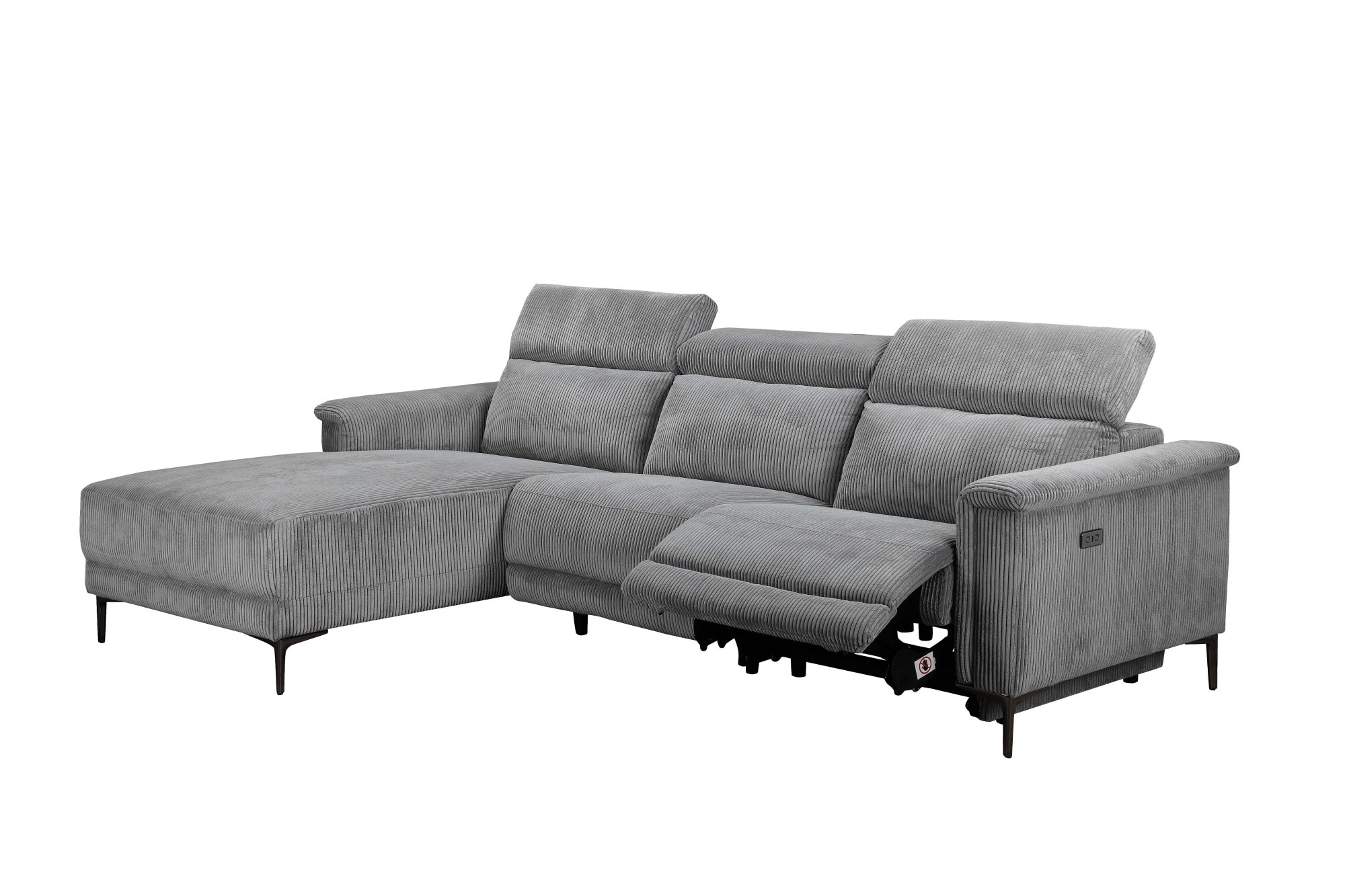 Places of Style Ecksofa »Lund in Cord, L-Form, 261 cm, manuelle und elektr. Relaxfunktion,«, USB-A und Kopfteilverstellung