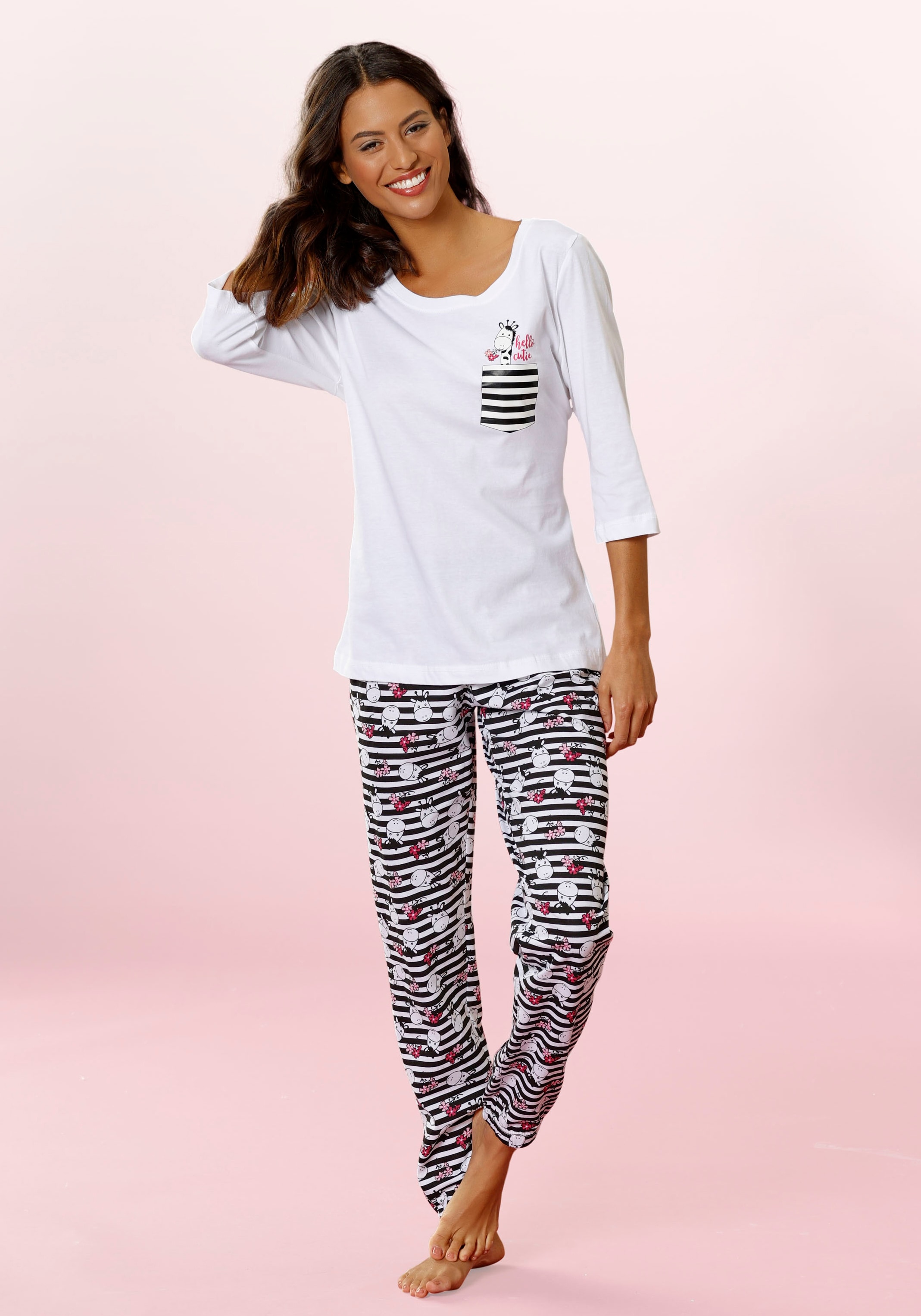 Vivance Dreams Pyjama, (2 tlg.), mit verspieltem Giraffen-Print günstig online kaufen