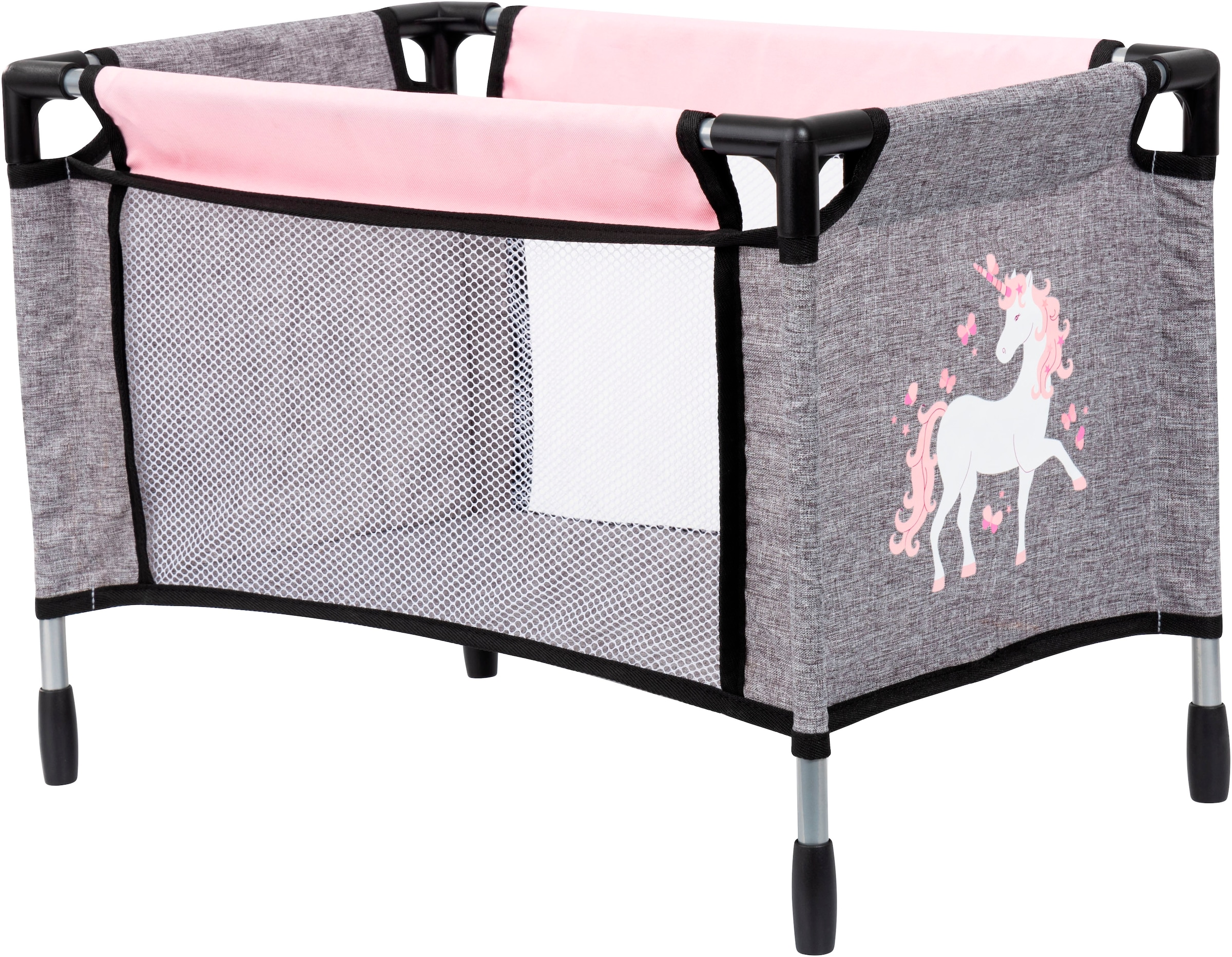 Bayer Puppenwagen »Mega grau/rosa«, (Set), mit Reisebett, Schlafsack, Wickeltasche und Zubehör