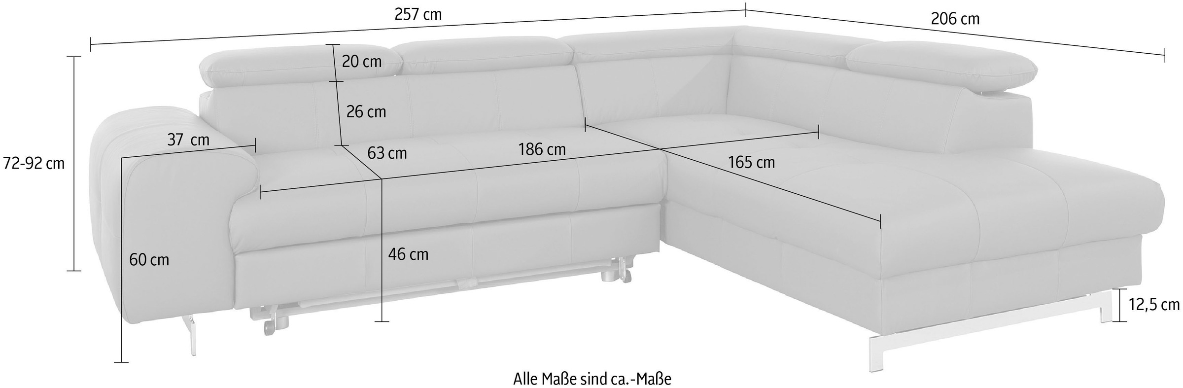 COTTA Ecksofa »Chef L-Form«, mit Kopfteilverstellung, edle Metallkufen, wahlweise mit Bettfunktion