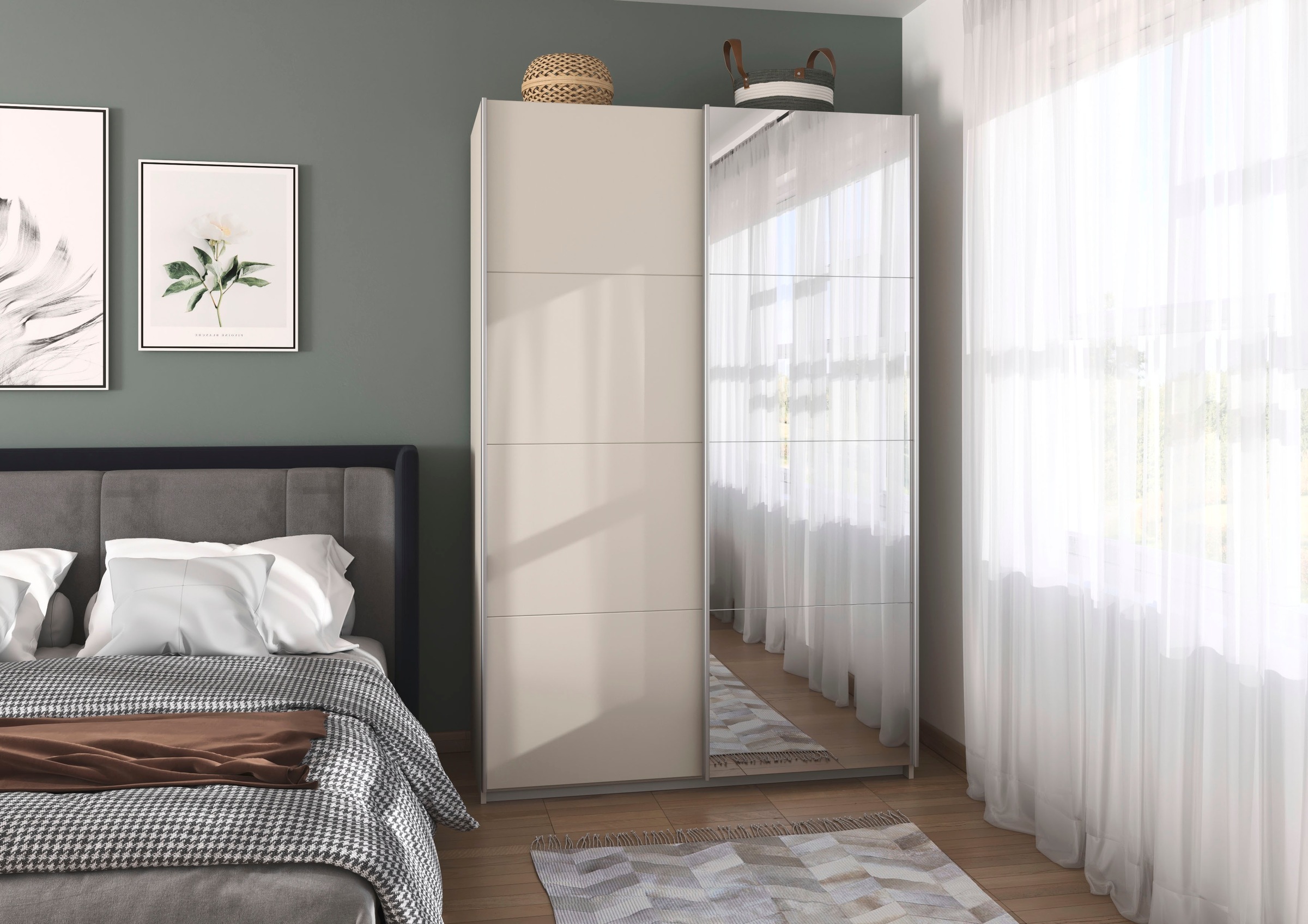 INOSIGN BY RAUCH Schwebetürenschrank »Kleiderschrank Schrank Garderobe Schlafzimmerschrank THANOS«, (in 3 verschiedenen Ausstattungen BASIC/CLASSIC/PREMIUM), Optional mit Spiegel, Metall-Griffleisten alufarben MADE IN GERMANY