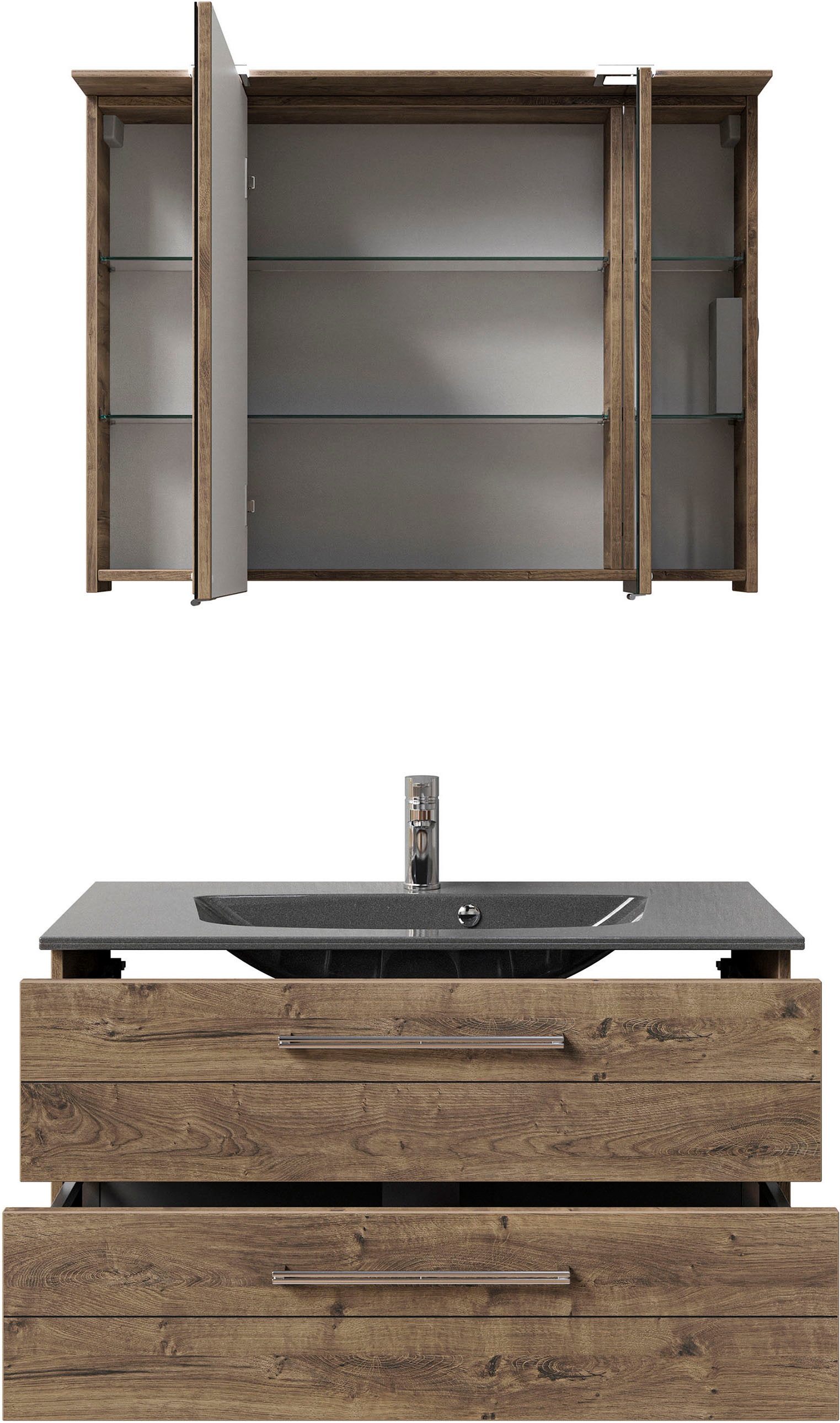 Thumbnail - Saphir Badmöbel-Set "Serie 6025 2-teilig Mineralmarmor-Waschtisch mit LED-Spiegelschrank" 2 Stk. tlg.