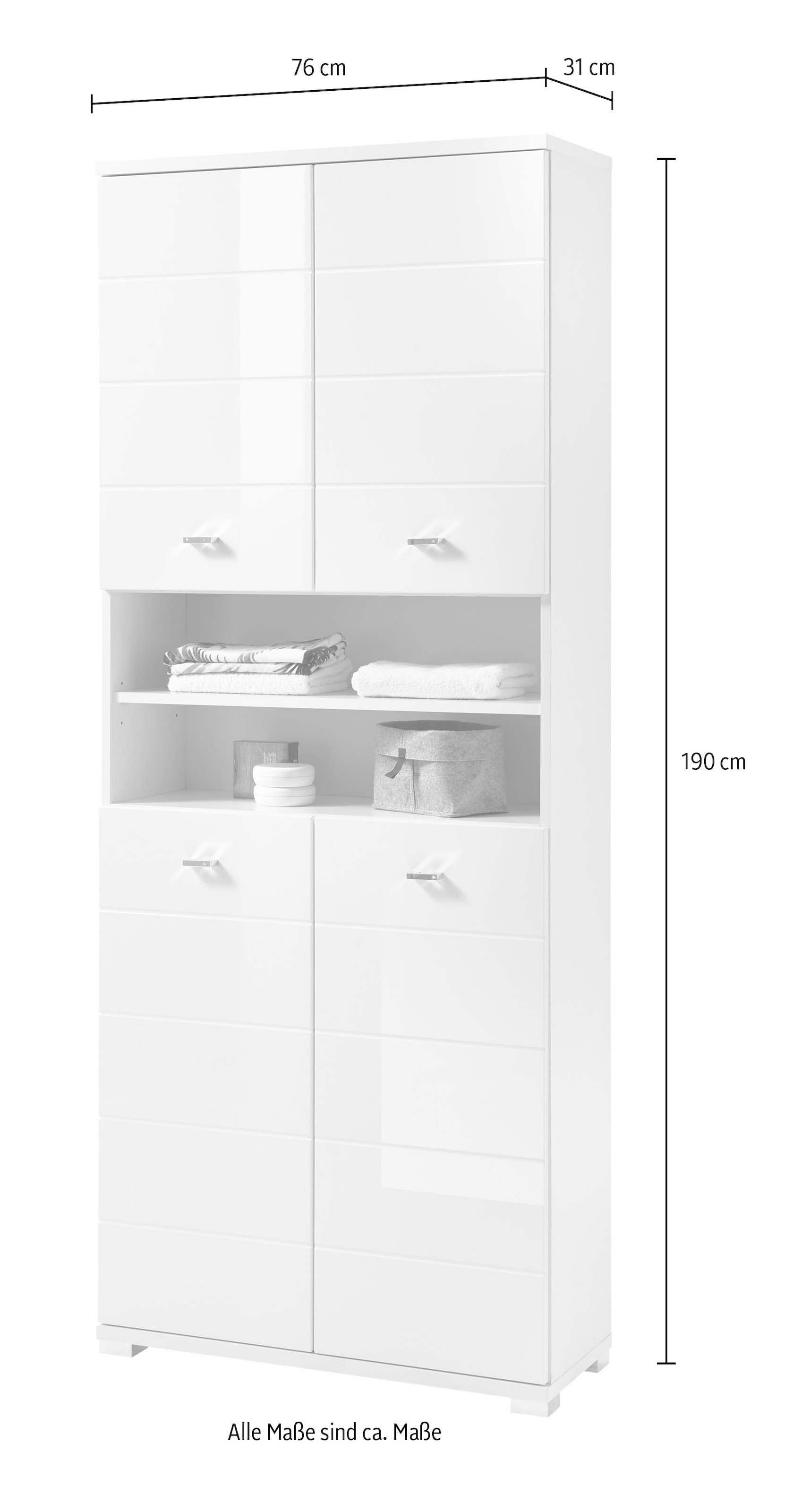 BASIC by Balculina Hochschrank »Pool, Badezimmerschrank BxHxT 76x190x31«, (1 St.), Breite 76cm, Tür L/R montierbar
