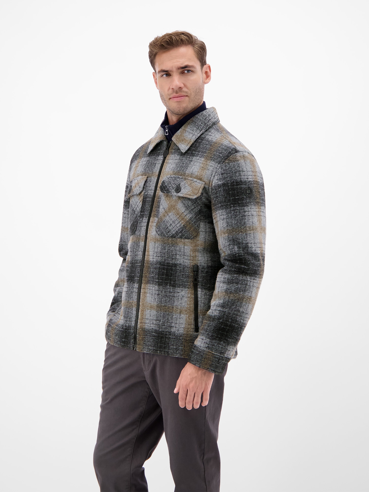 LERROS Outdoorjacke »LERROS Karierte Outdoor-Hemdjacke in Woll-Optik« ohne Kapuze Keine Angabe