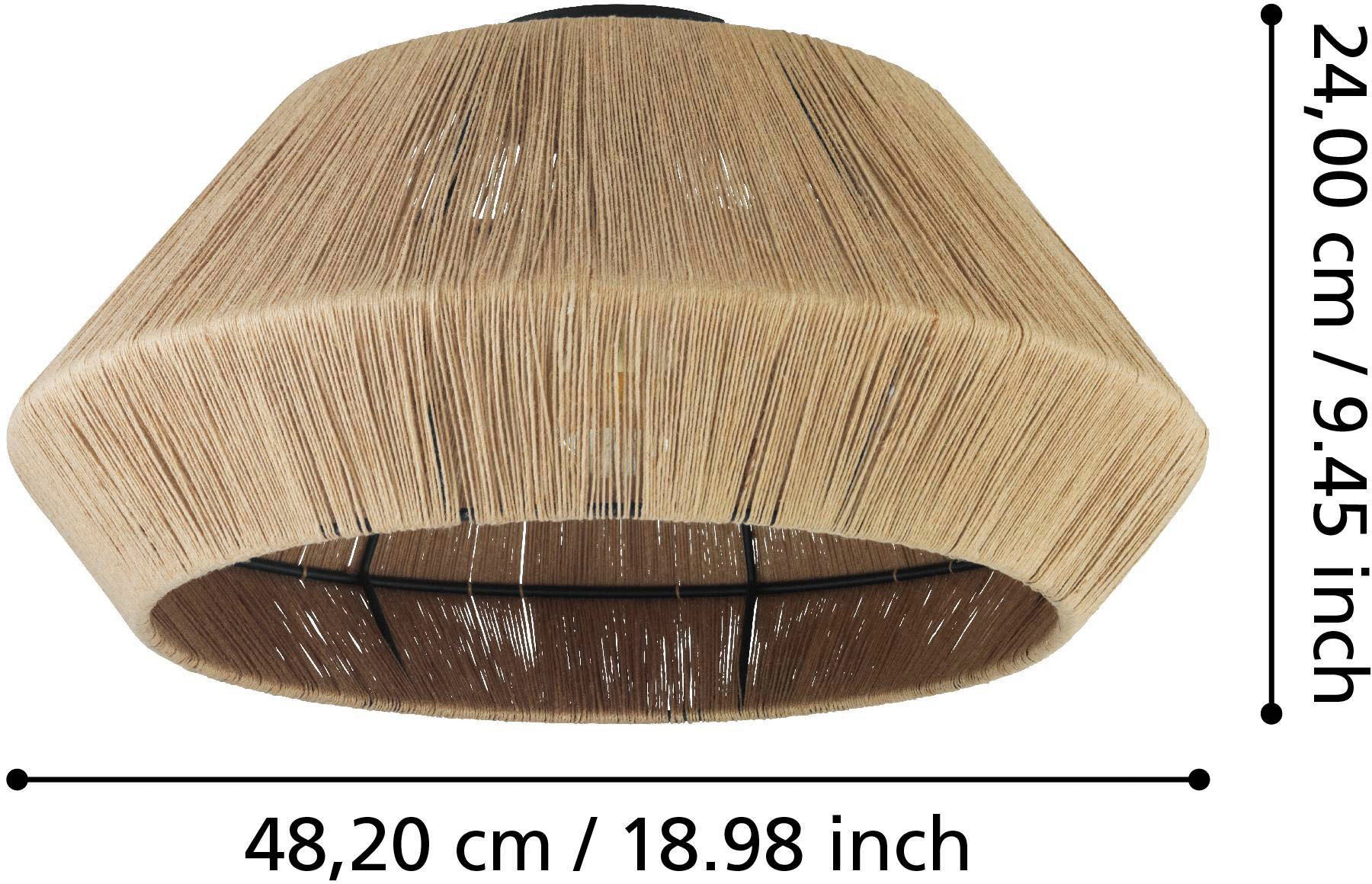 EGLO Deckenleuchte »ALDERNEY«, Leuchtmittel E27 | Leuchtmittel wechselbar-ohne Leuchtmittel, Deckenleuchte mit Textilgeflecht, Natur, Vintage, E27, Ø48 cm, dimmbar