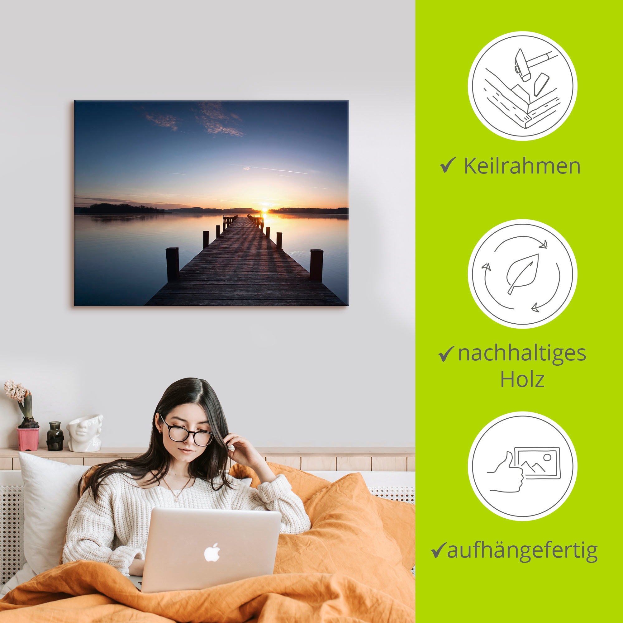 Artland Leinwandbild »Sonnenstrahlen - Sonnenuntergang«, Gewässer, (1 St.), auf Keilrahmen gespannt