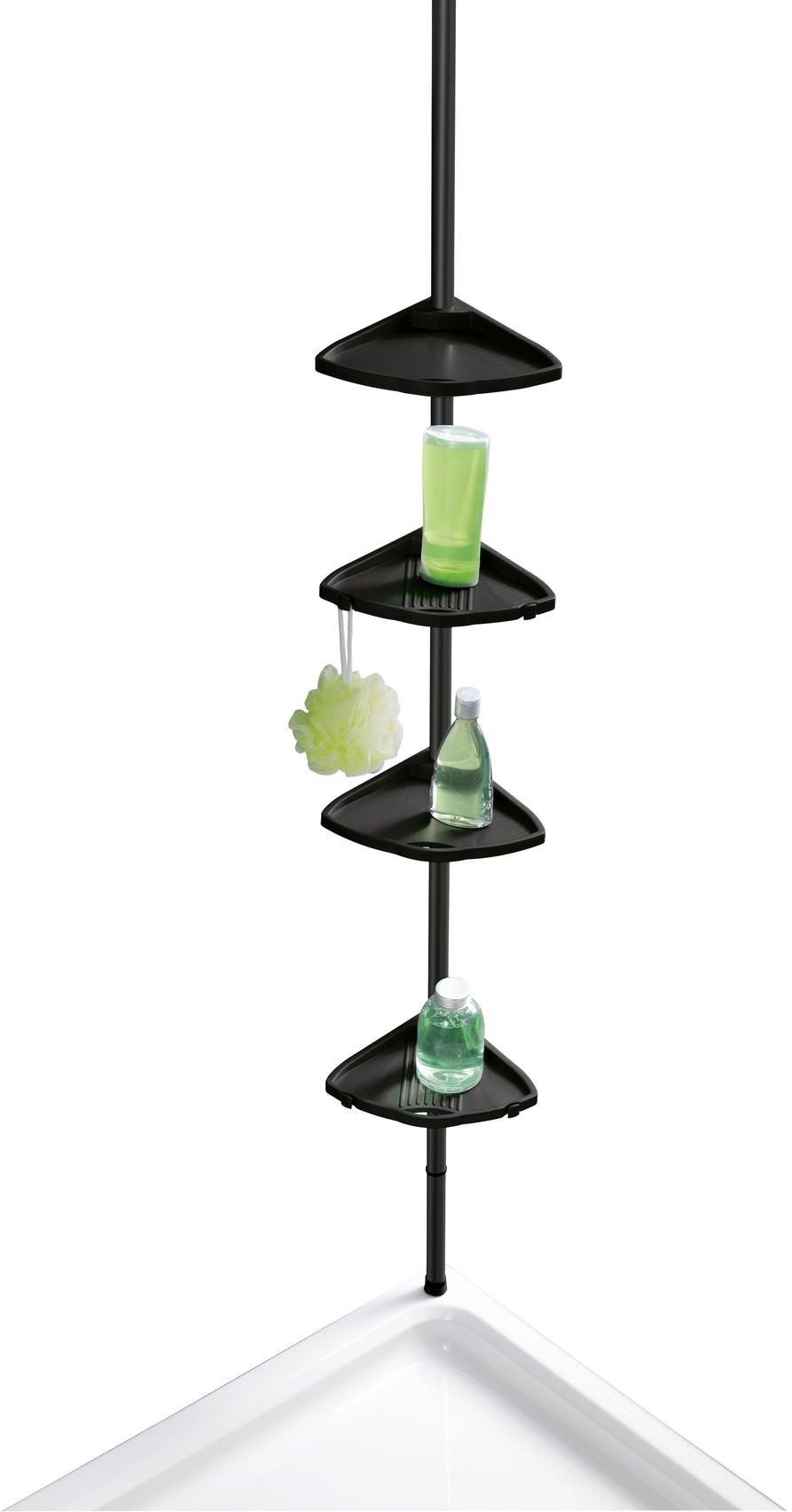 WENKO Duschregal »Compact« Eckregal mit 4 Ablagen und 8 Haken, Montage ohne Bohren, Aluminium