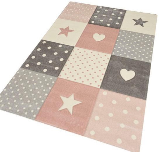 Kinderteppich MERINOS "Pastel Kids 20339" Gr. 3, grau (grau, rosa), B:120cm H:13mm L:170cm, Kunstfaser, Teppiche, Kinderteppich, handgearbeiteter Konturenschnitt 3