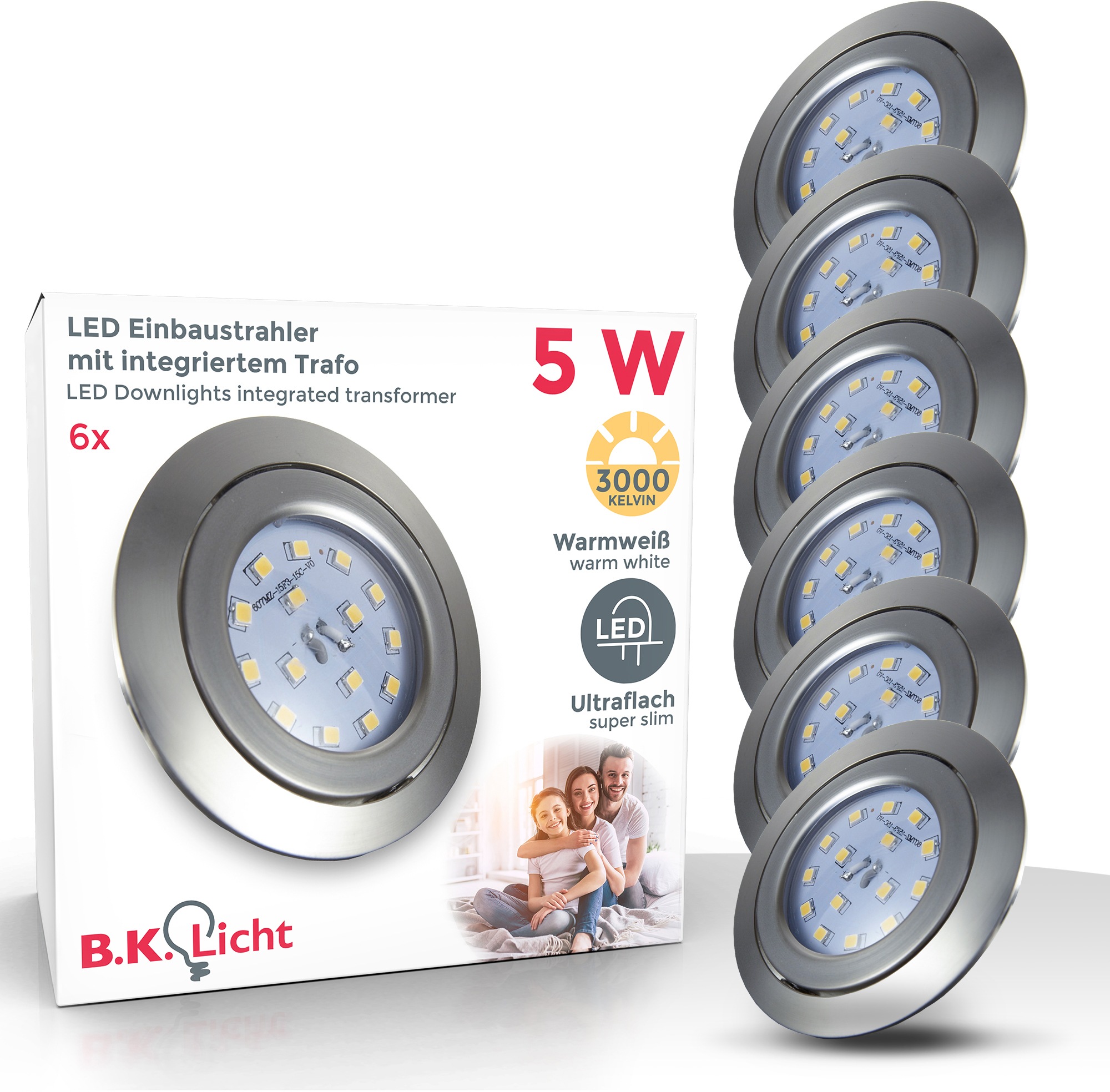 B.K.Licht LED Einbauleuchte »Kiro«, 6er-Set, Schutzart IP23, LED Leuchtmodul fest integriert