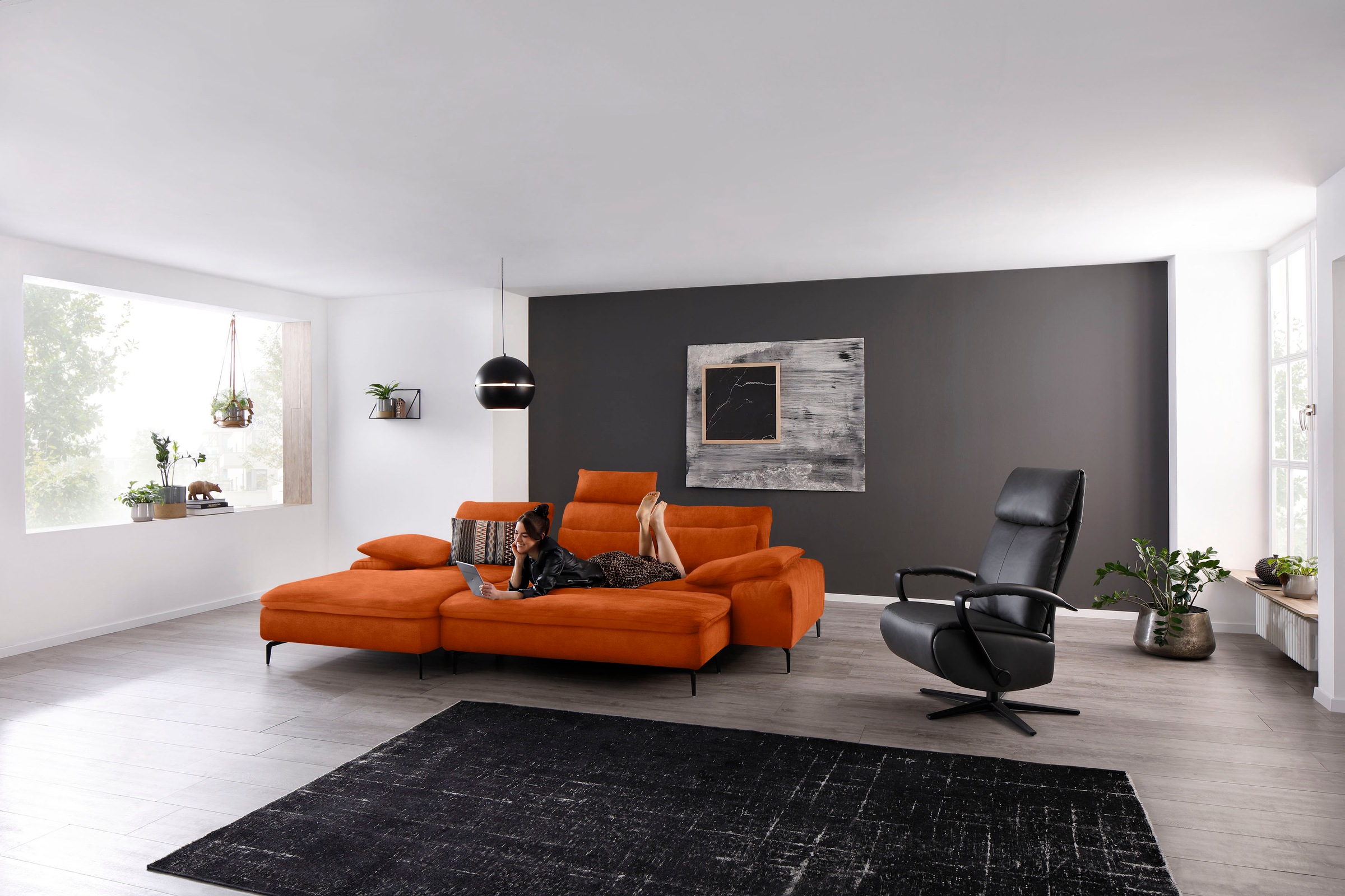 W.SCHILLIG Ecksofa »valentinoo, Designsofa, bequem, elegant und zeitlos, L-Form«, (Set), inklusive Hocker, mit Sitztiefenverstellung, Breite 299 cm