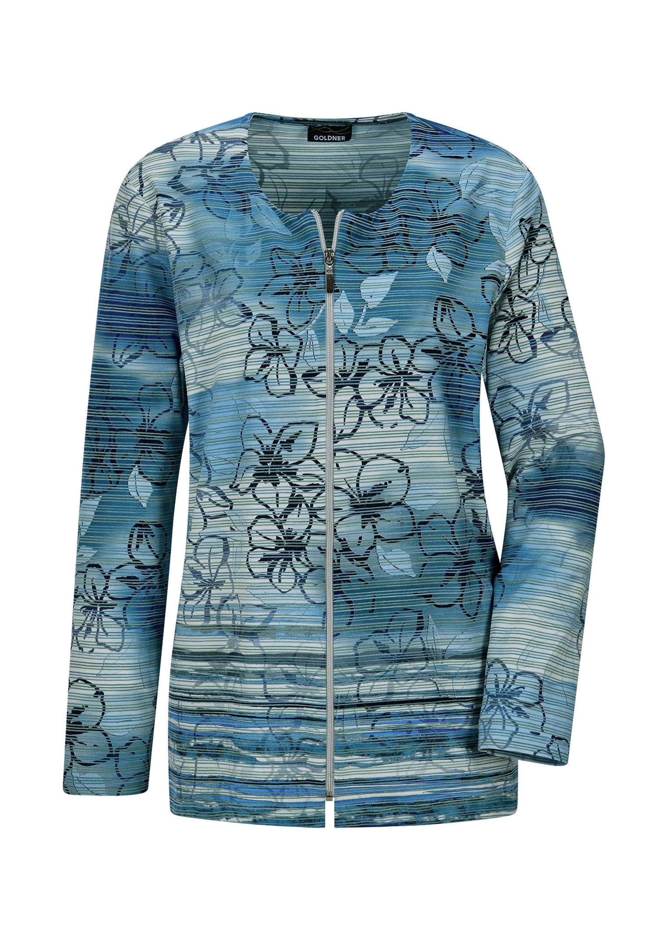GOLDNER Kurzjacke "Jerseyjacke mit floralem Streifenmuster" stretchbequemer günstig online kaufen