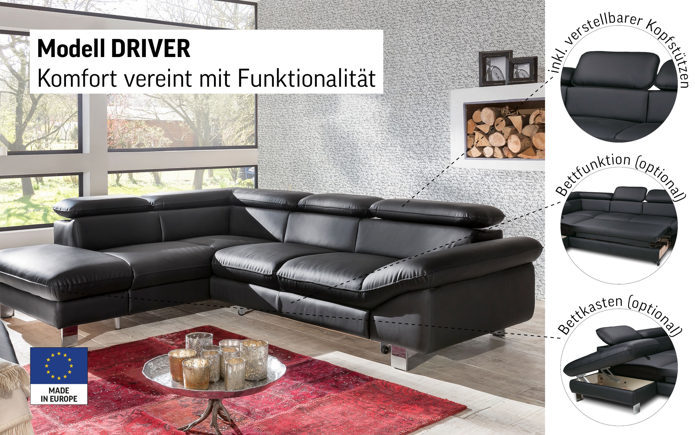 Ecksofa COTTA "Driver L-Form", natural, B:268cm H:73cm T:214cm, Kunstleder SOFTLUX;LEDER BEEFY (ein abgedecktes Spalt-Rindsleder) im Sitz und Rücken (Korpus in Kunstleder);Luxus-Kunstleder;Leder Pampas (echtes Rindsleder) im Sitz und Rücken (Rückseite mit 2