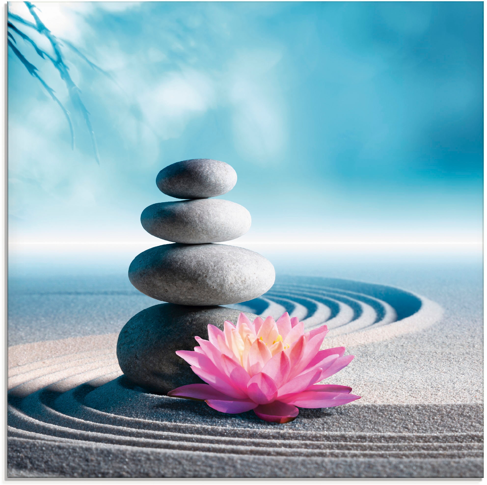 Glasbild »Sand, Lilie und Spa-Steine in Zen-Garten«, Zen, (1 St.), in verschiedenen...