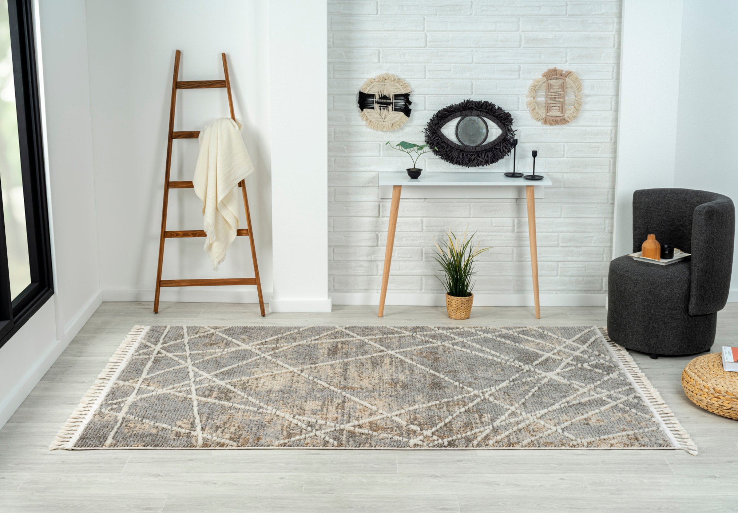 Myflair Möbel & Accessoires Teppich »Nelia Lagerräumung«, rechteckig, 15 mm Höhe, Kurzflor, mit Hoch-Tief Effekt, Microfaser, mit Fransen
