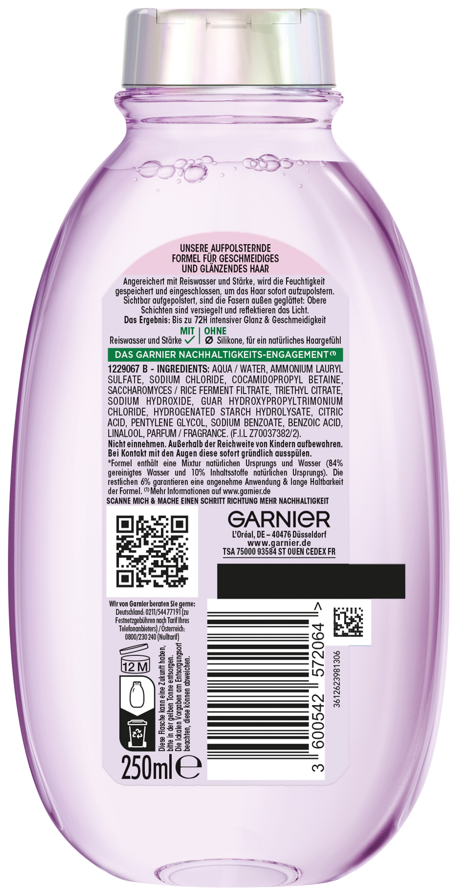 GARNIER Haarshampoo »Garnier Wahre Schätze Reiswasser Ritual Shampoo (6er Packung)« mit Reiswasser und Stärke, ohne Silikone