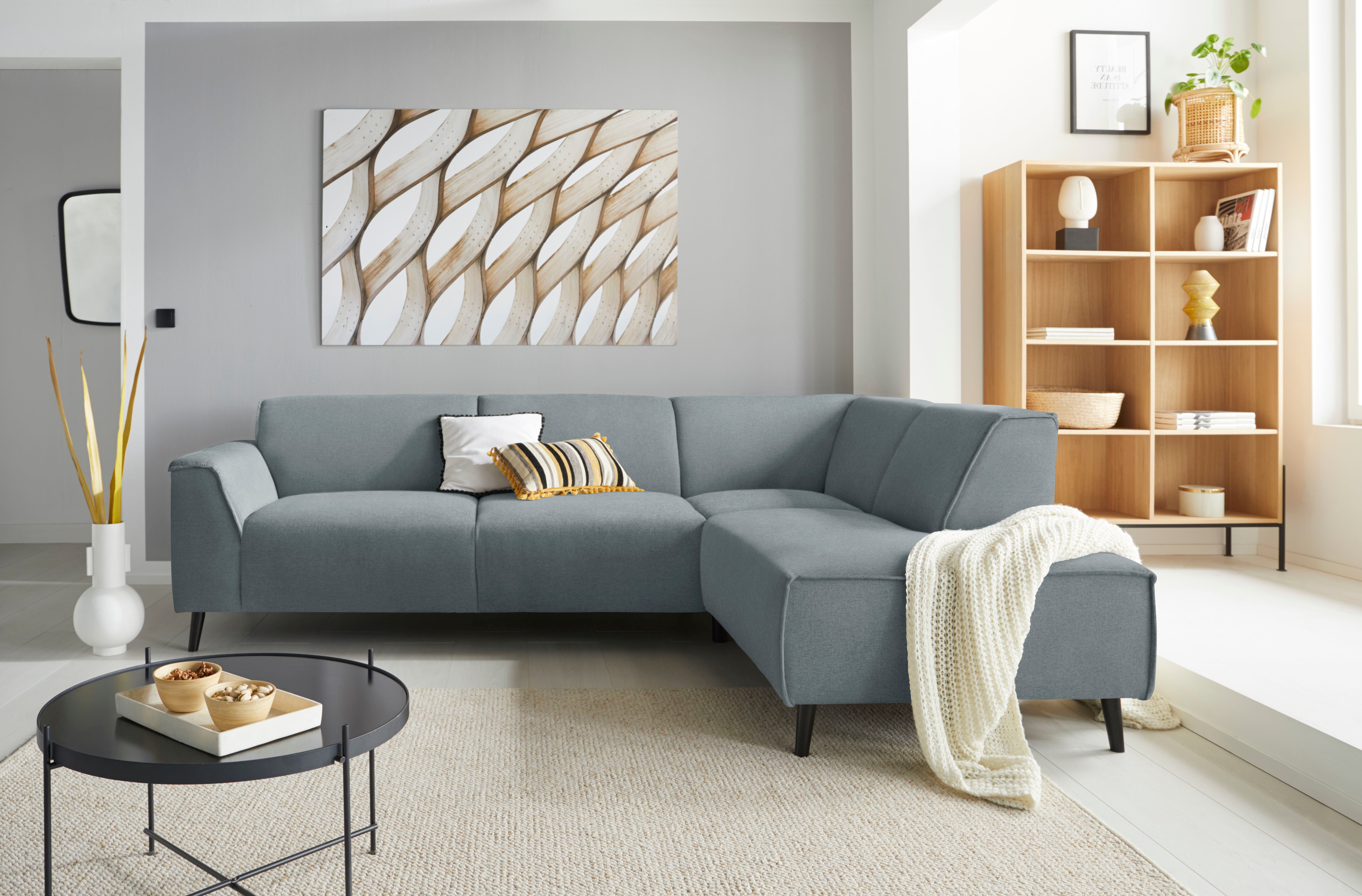 DOMO collection Ecksofa "Amora, bequem & zeitlos, Breite 263cm, Federkern, L-Form" mit Federkern, Fußhöhe passend für gängige Saugroboter