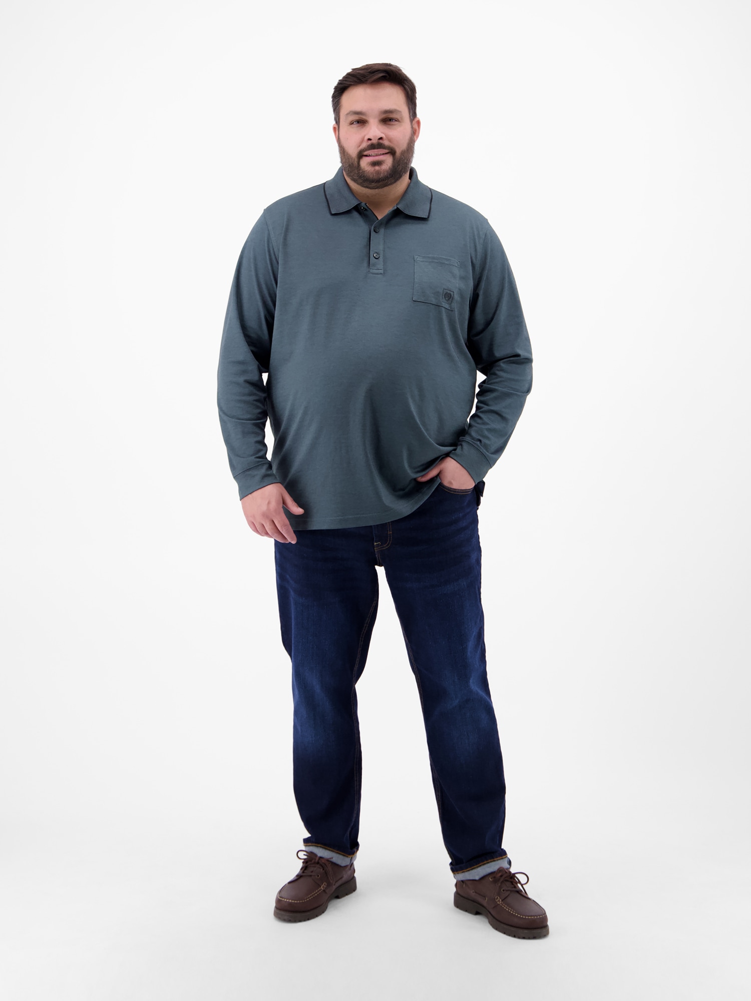 LERROS Poloshirt »LERROS Langarm Polo mit Brusttasche in Grossen Grössen«