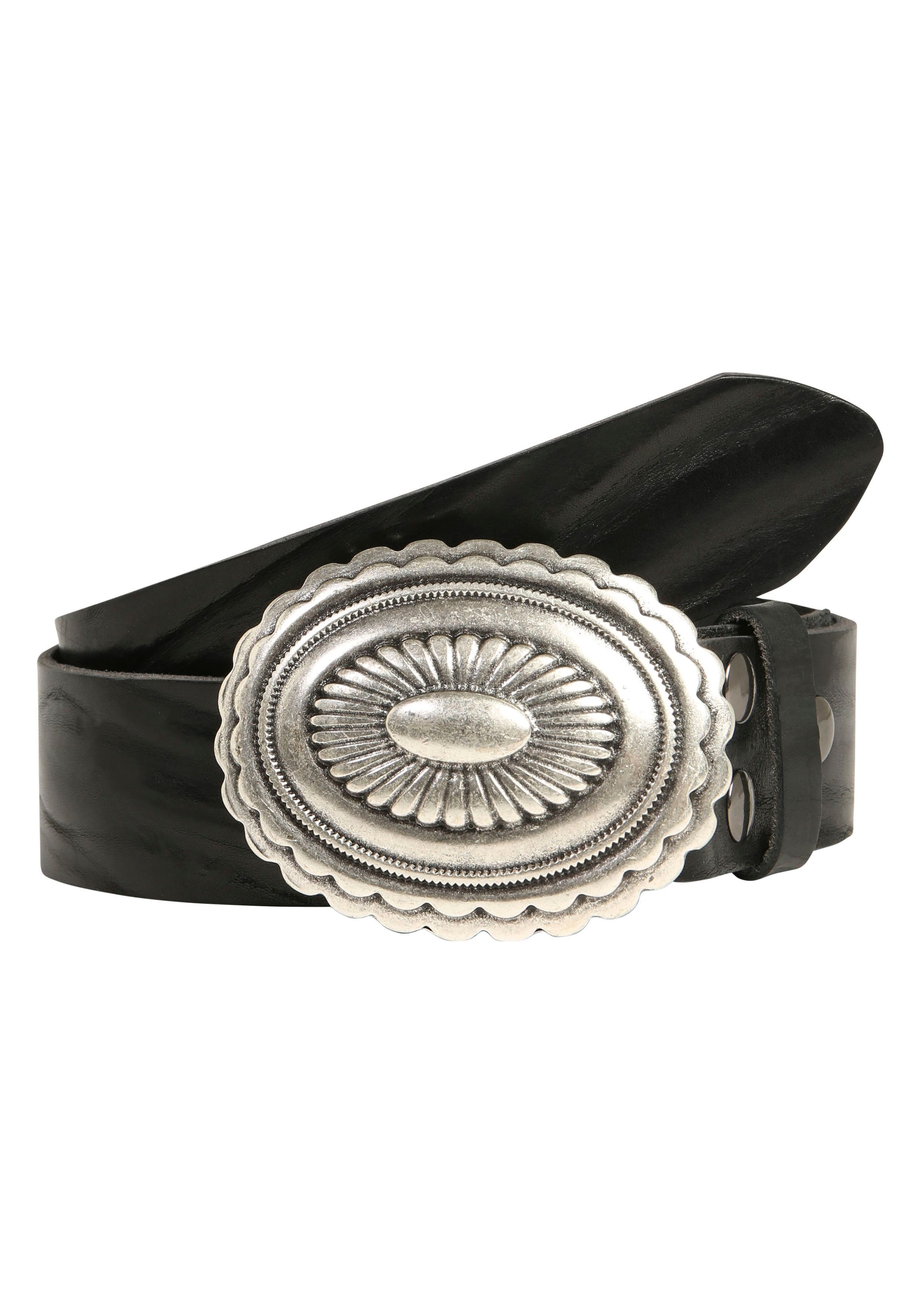 Ledergürtel RETTUNGSRING GÜRTEL, Damen, Gr. 95, schwarz, Rindsleder, Gürtel Ledergürtel, mit austauschbarer Schließe »Mandala Silber«