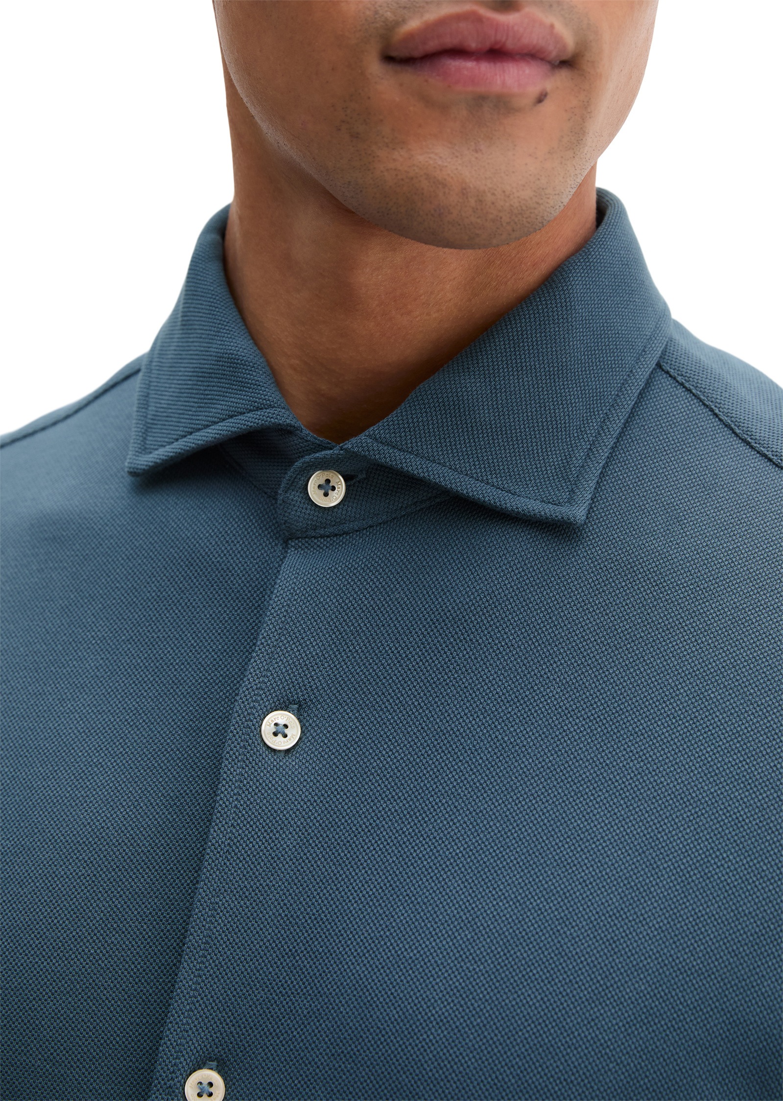 Langarmhemd MARC O'POLO "aus Bio-Baumwoll-Piqué", Herren, Gr. XL, Normalgrößen, moon stone, Obermaterial: 100% Baumwolle, unifarben, normal, Doppelmanschette, Hemden 3