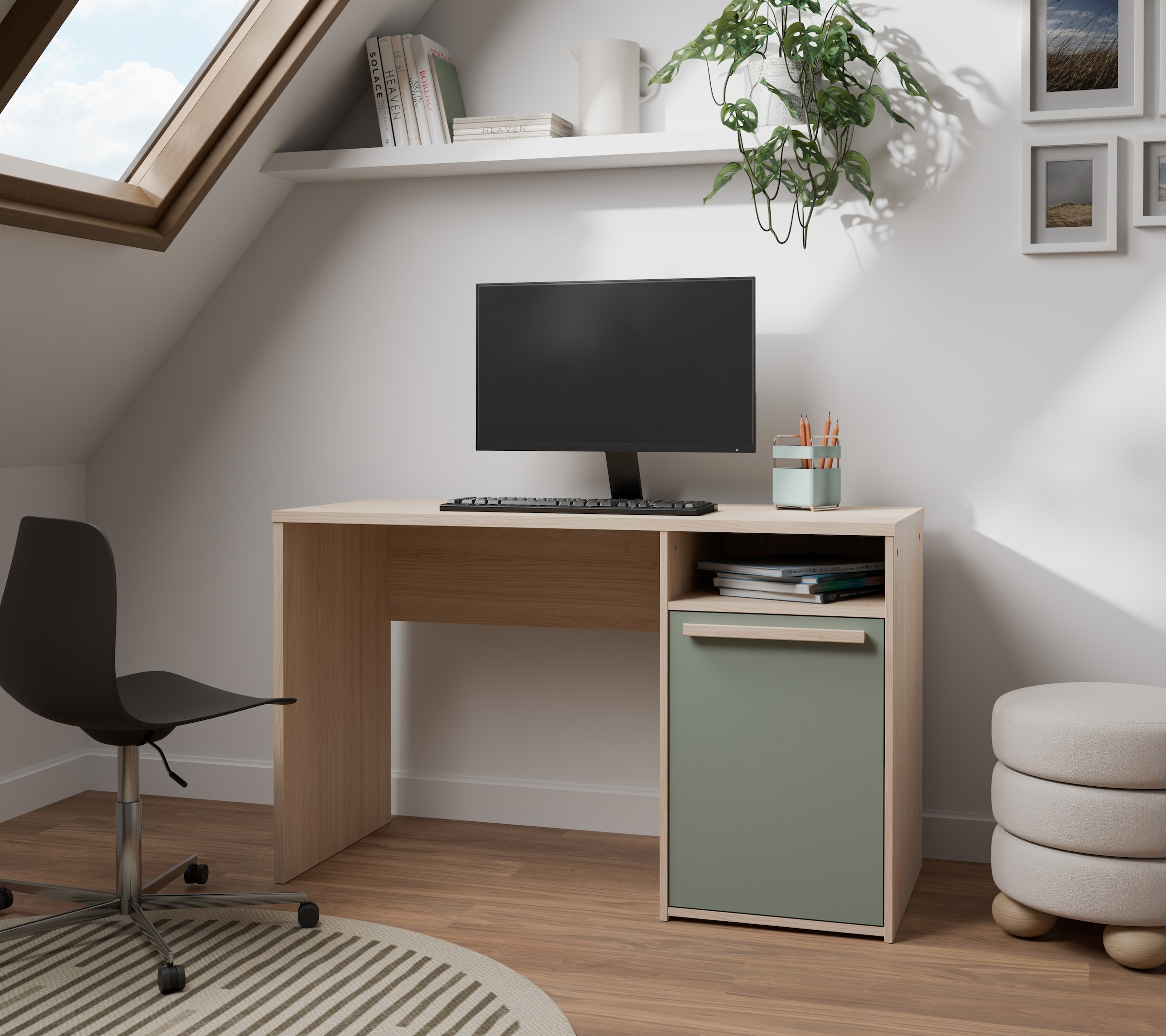 FORTE Schreibtisch "Capaia" Echtholzgriffe, verstellbarer Einlegeboden, Bre günstig online kaufen