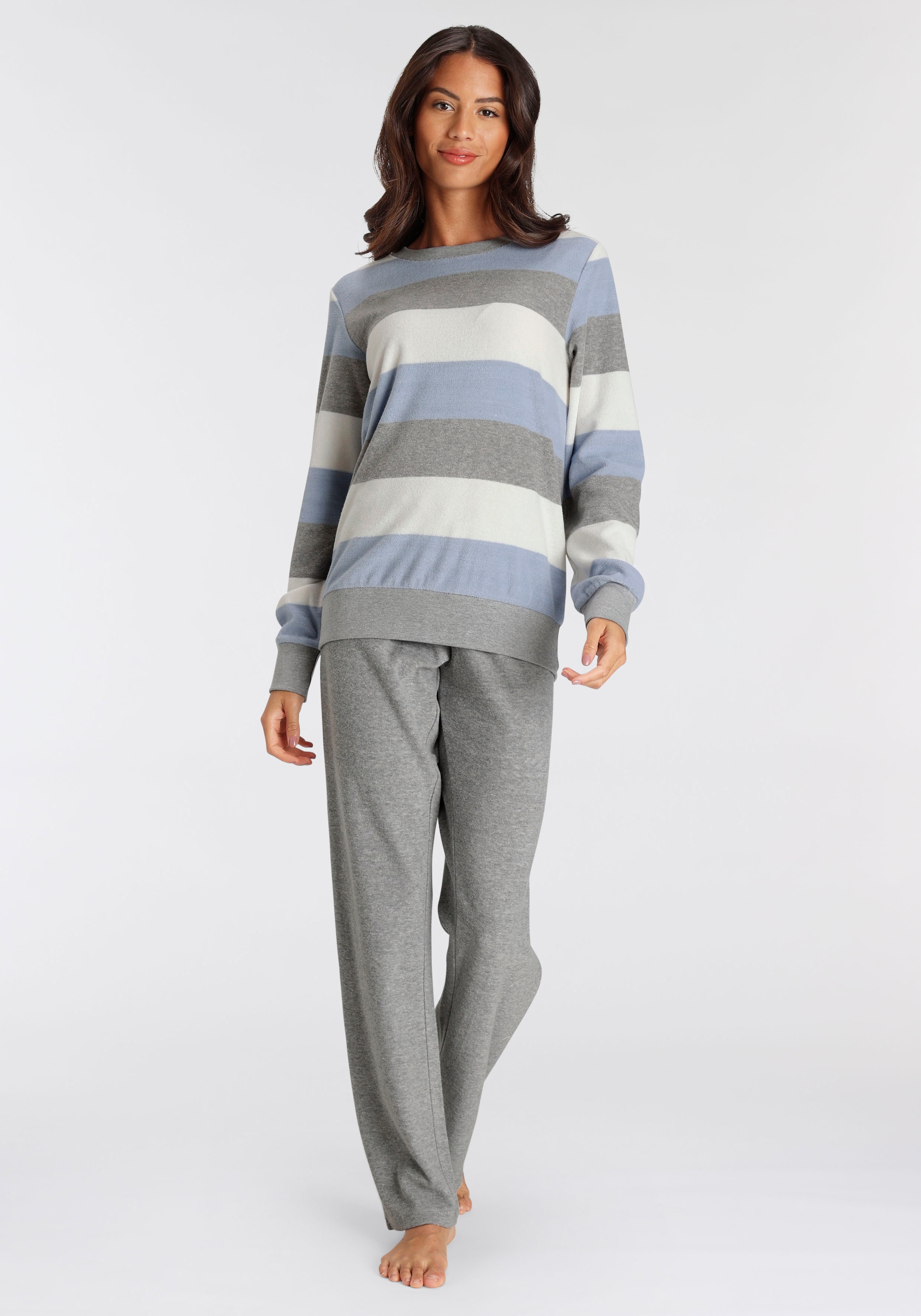 Vivance Dreams by Lascana Pyjama Set, 2 tlg. aus weichem Frottée und mit Colorblock Streifen