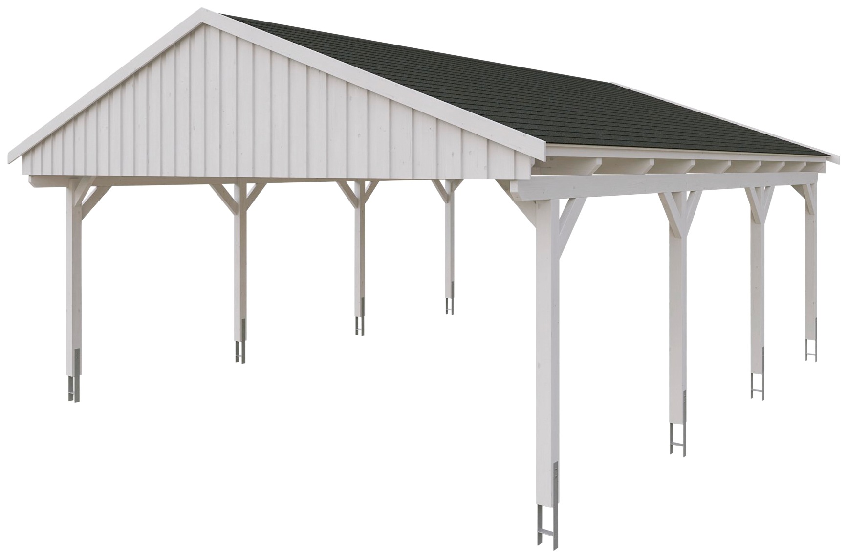 Skanholz Doppelcarport »Fichtelberg«, Leimholz-Nordisches Fichtenholz, weiß, mit schwarzen Schindeln