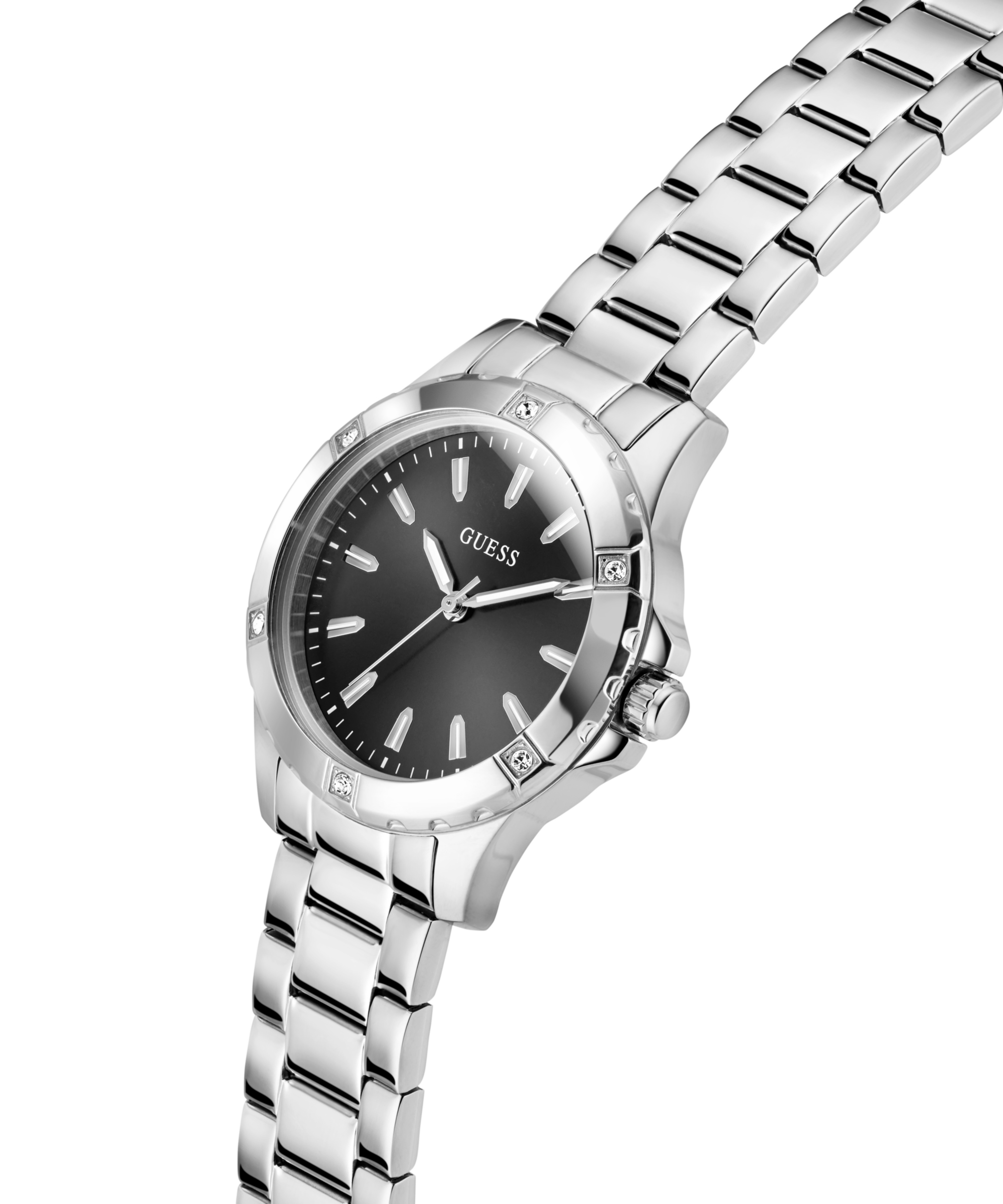 Guess Quarzuhr »MIST« Armbanduhr, Damenuhr, Edelstahlarmband, Kristallsteine