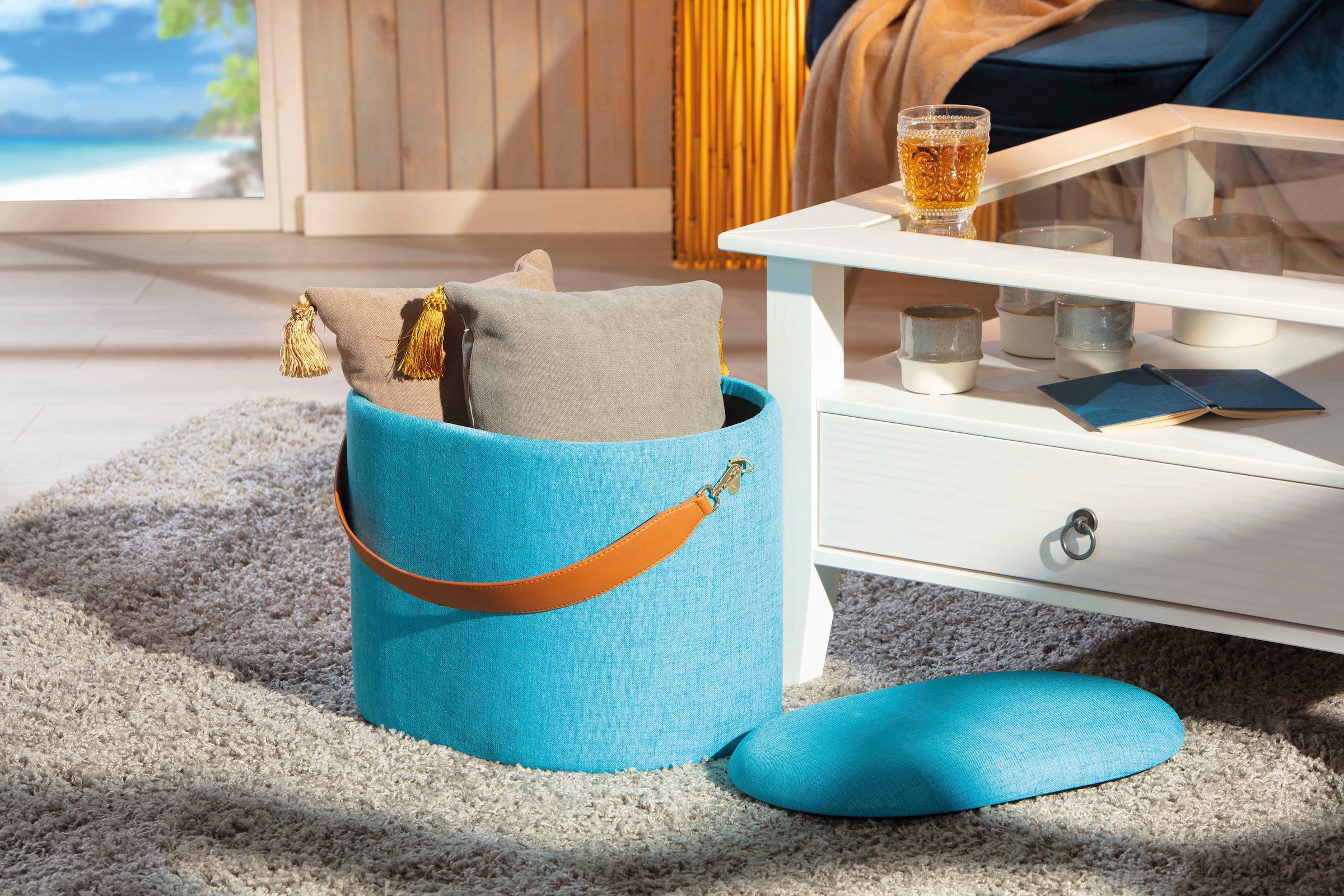 Inter Link Hocker »Dilia Stauraumhocker, Sitzhocker, Pouf, moderne Trendfarben« Mit Stauraum & abnehmbarem Deckel, 100% Polyester, BxTxH: 42x30x36 cm