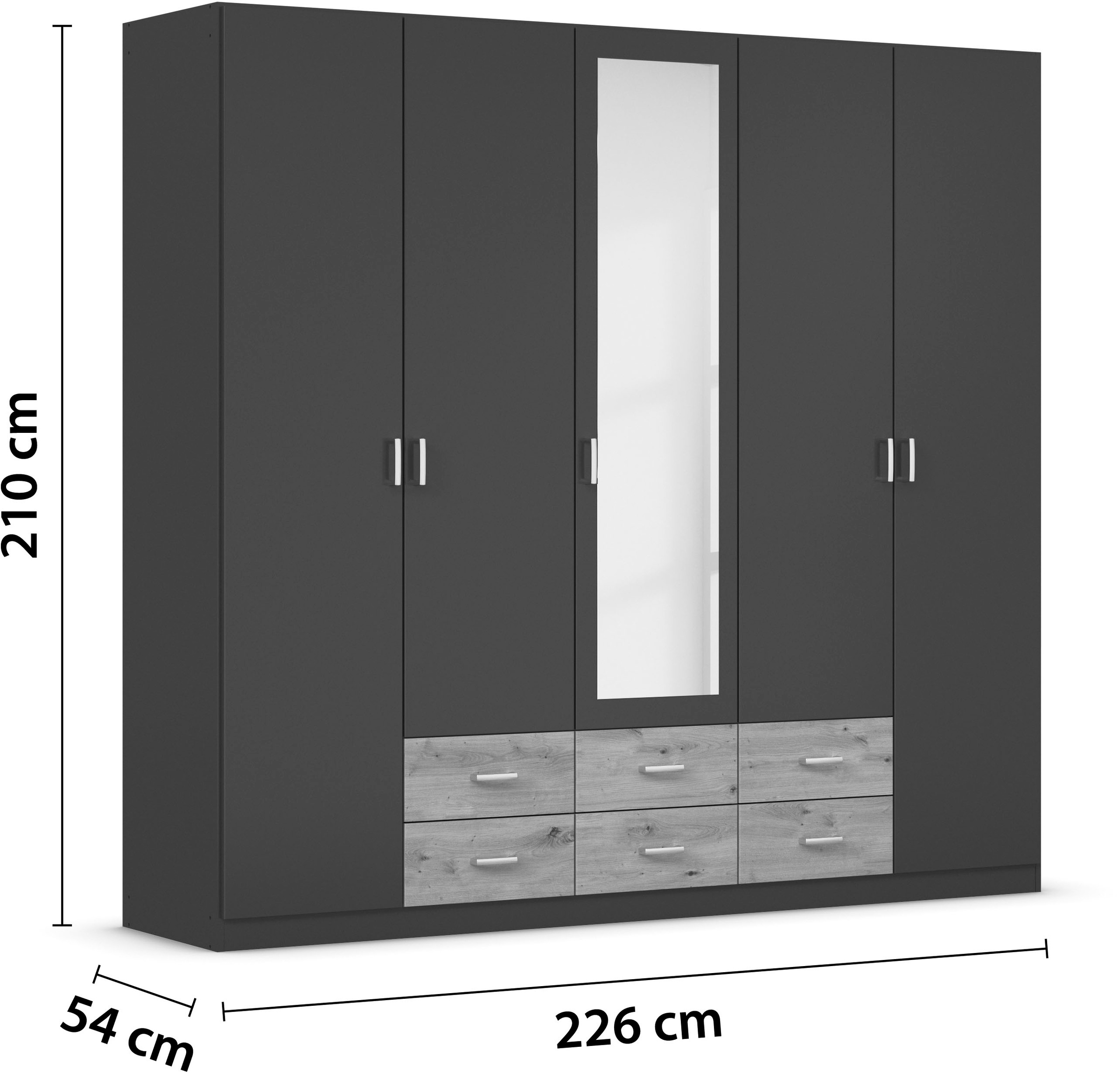 rauch Kleiderschrank »Schrank Garderobe Wäscheschrank GAMMA in 3 Breiten«, viel Stauraum mit 6 Schubladen, mit Spiegel TOPSELLER MADE IN GERMANY