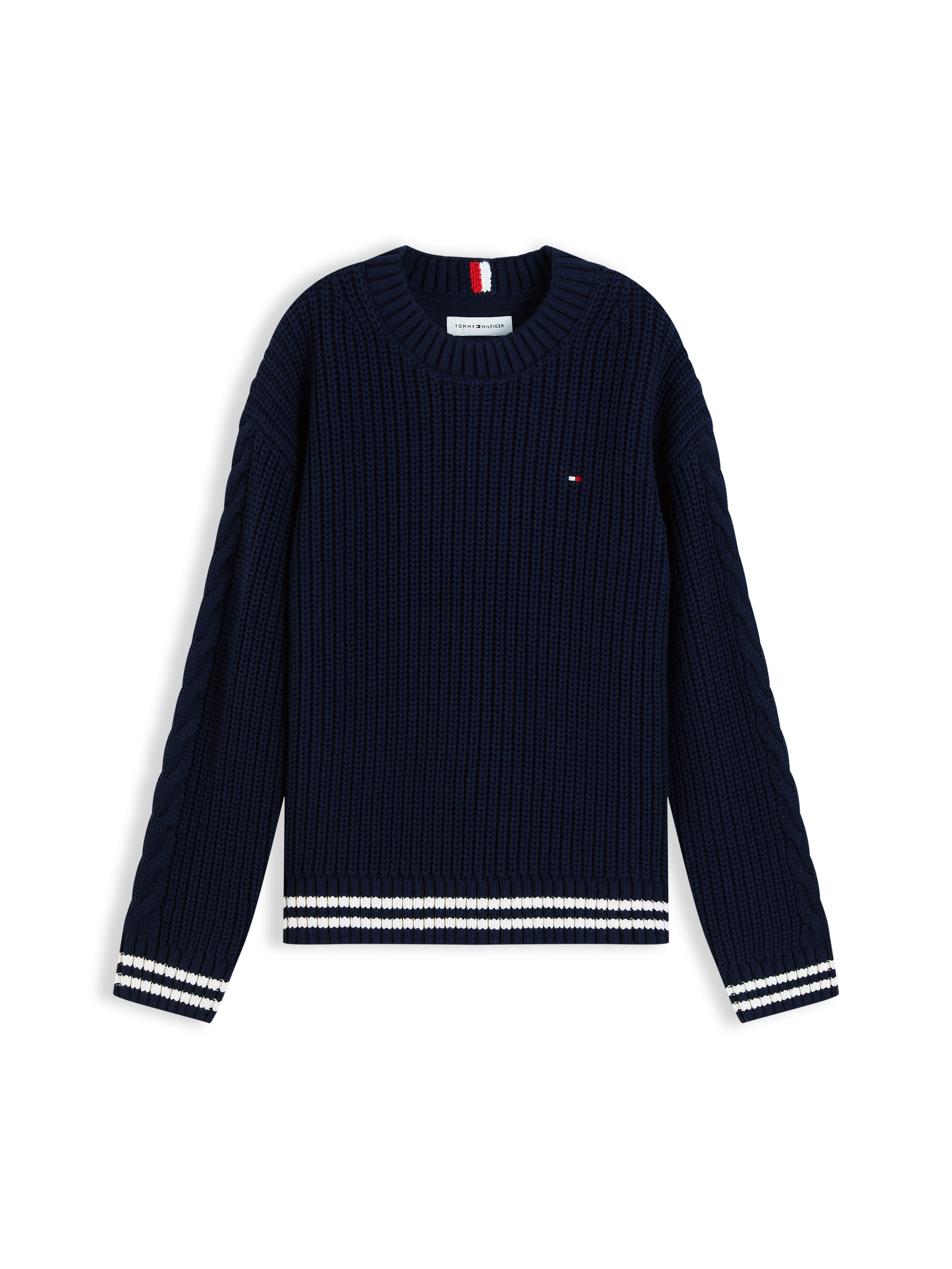 Tommy Hilfiger Strickpullover Rundhalsausschnitt, Regular Fit, Ringelbündchen, Kinder bis 16 Jahre