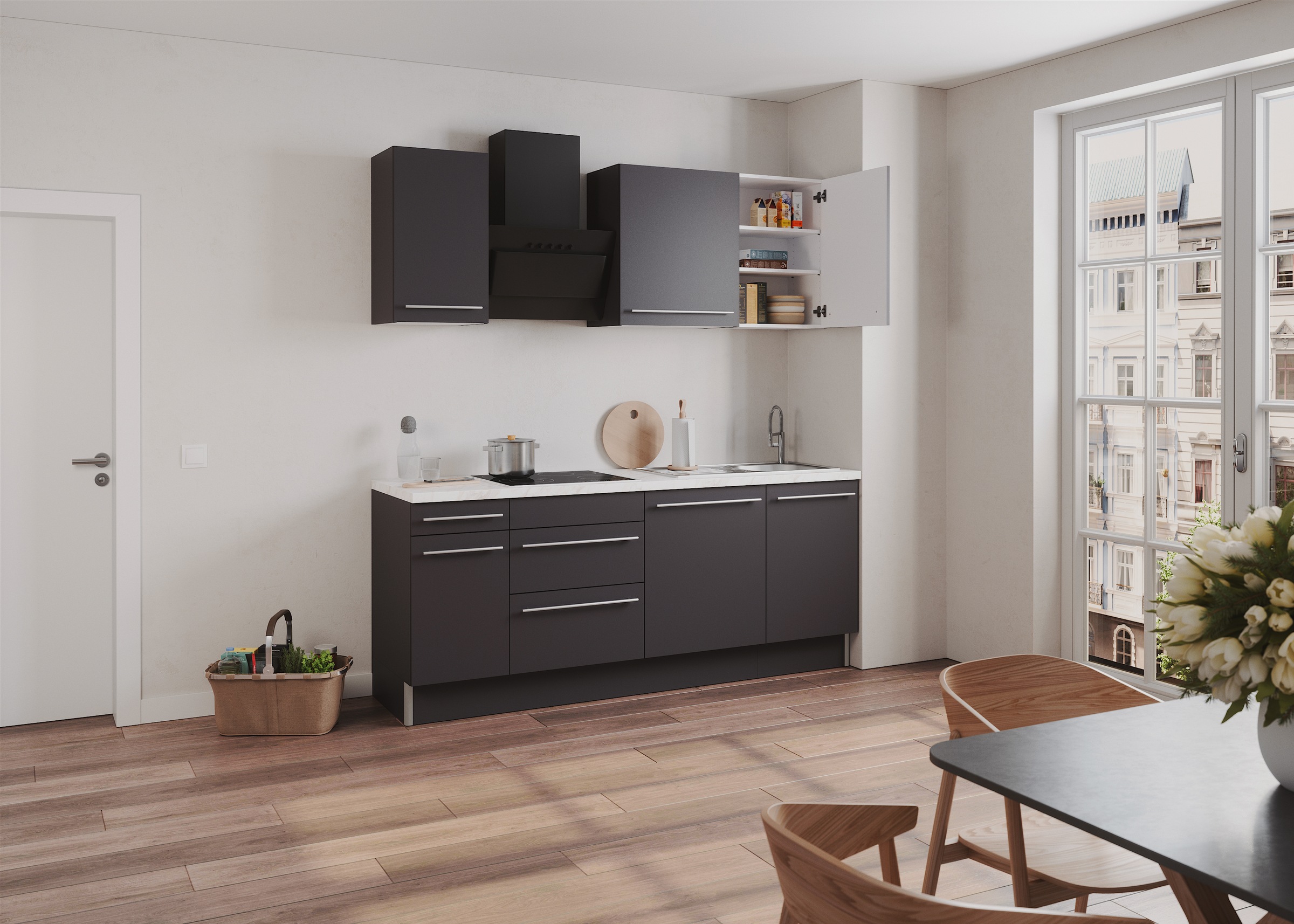 OPTIFIT Küche »Bern2«, Breite 210 cm, wahlweise mit E-Geräten, für autarkes Kochfeld 60 cm