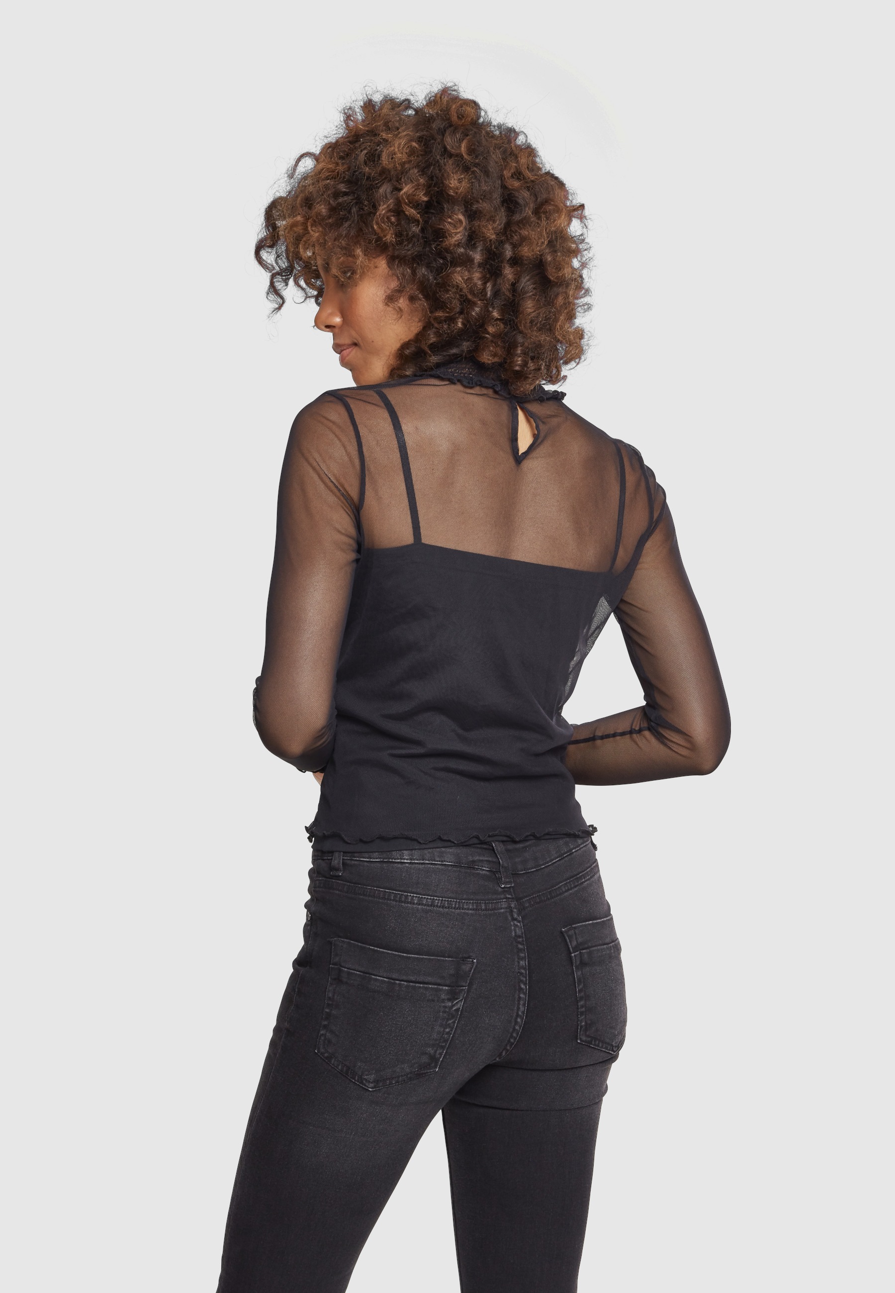 URBAN CLASSICS T-Shirt »Urban Classics Damen Ladies Double Layer Mesh L/S« 1 Stk.