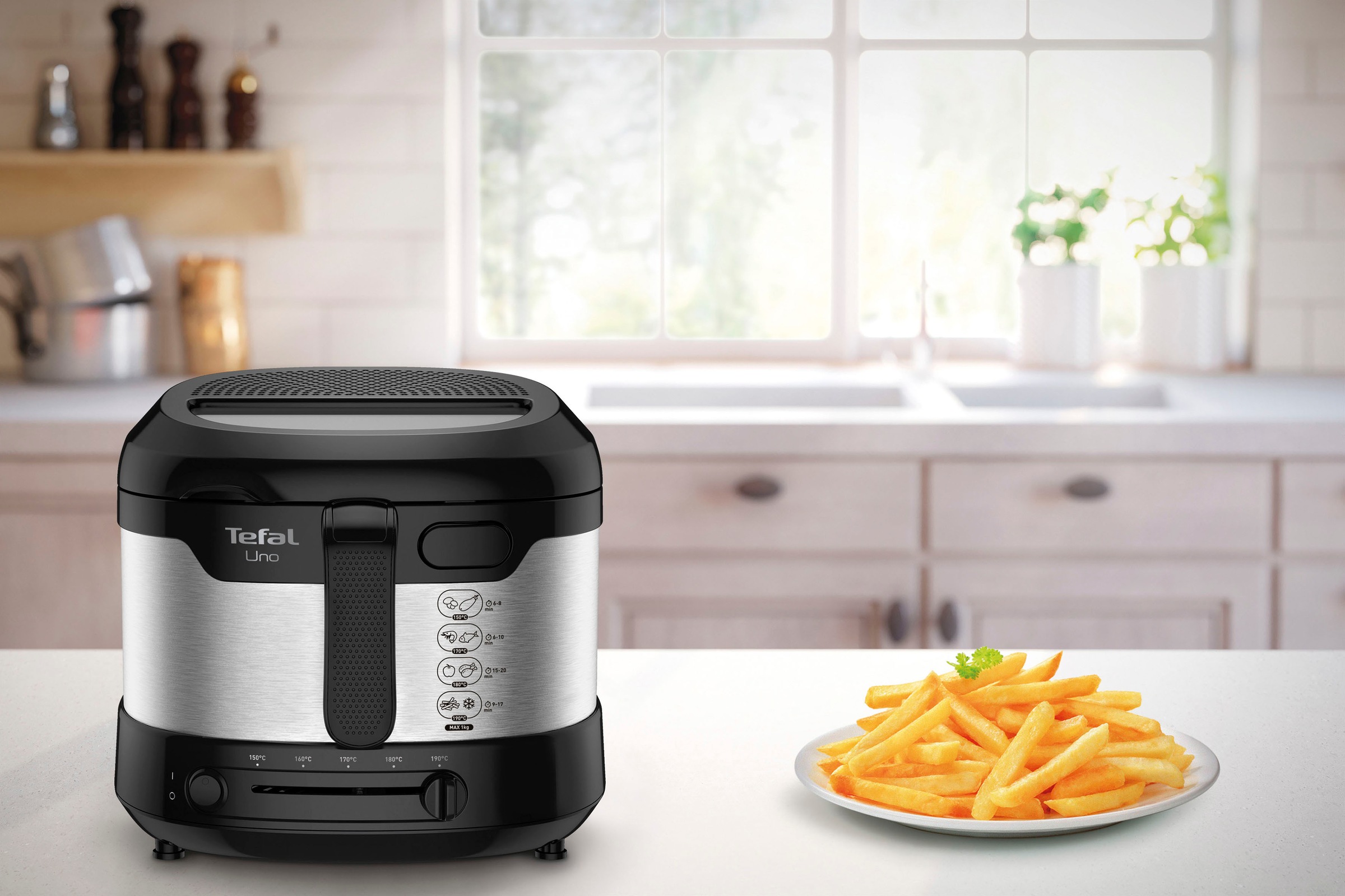 Tefal Fritteuse »UNO M Edelstahl«, 1600 W, Kapazität 1kg, Thermostat, Sichtfenster, Abtropfposition, FF215