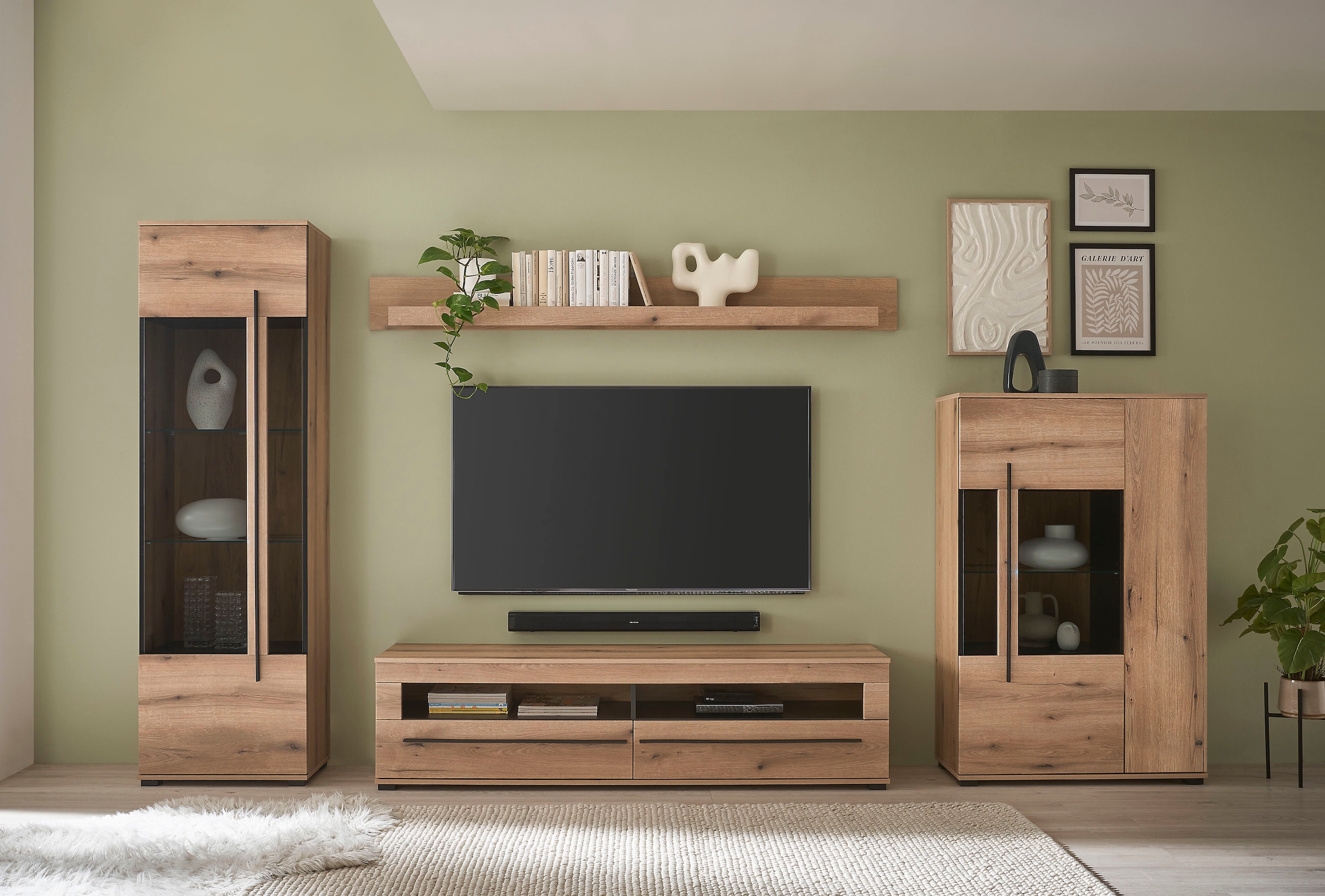 Home affaire Wohnwand "Cantara, Anbauwand, Wohnzimmer-Set, in Eiche Evoke, Weiß oder Kaschmir" Set, 4 Stk. tlg.