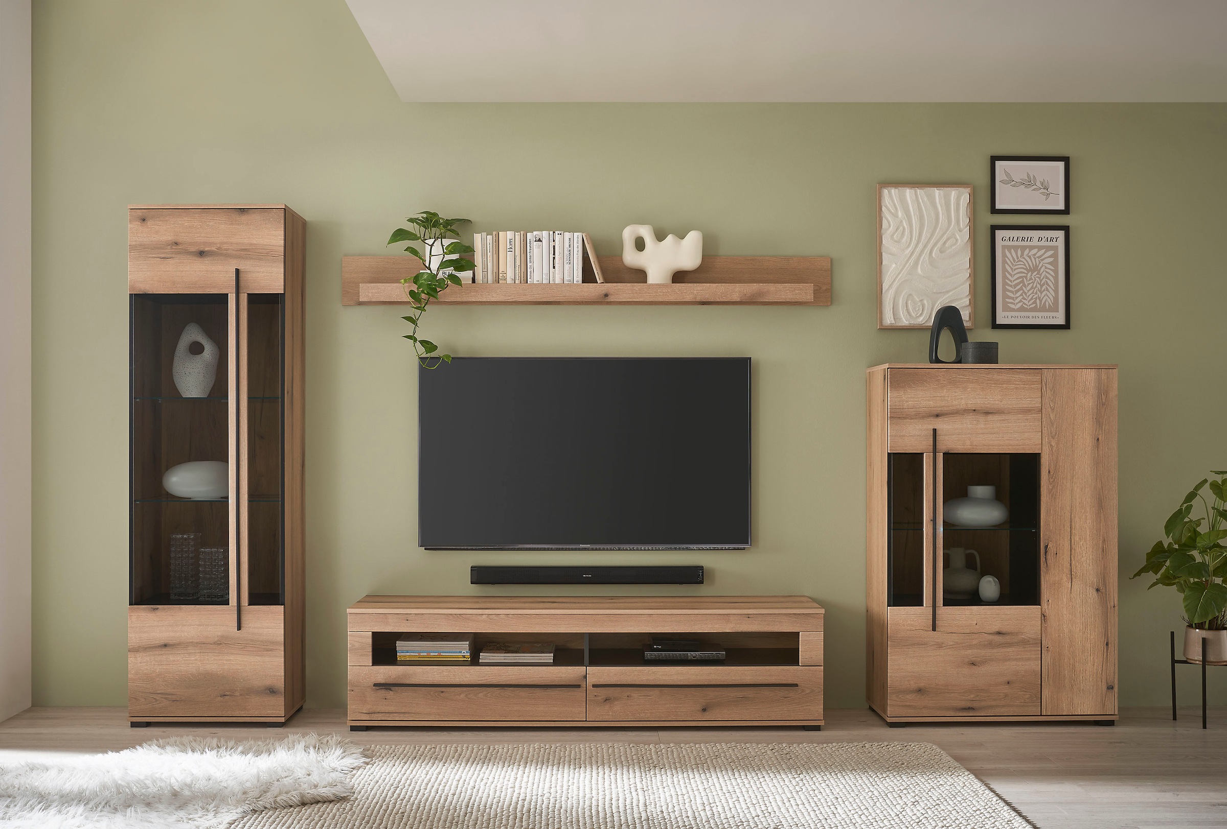 Home affaire Wohnwand "Cantara, moderne Anbauwand, Wohnzimmer-Set, in Eiche günstig online kaufen