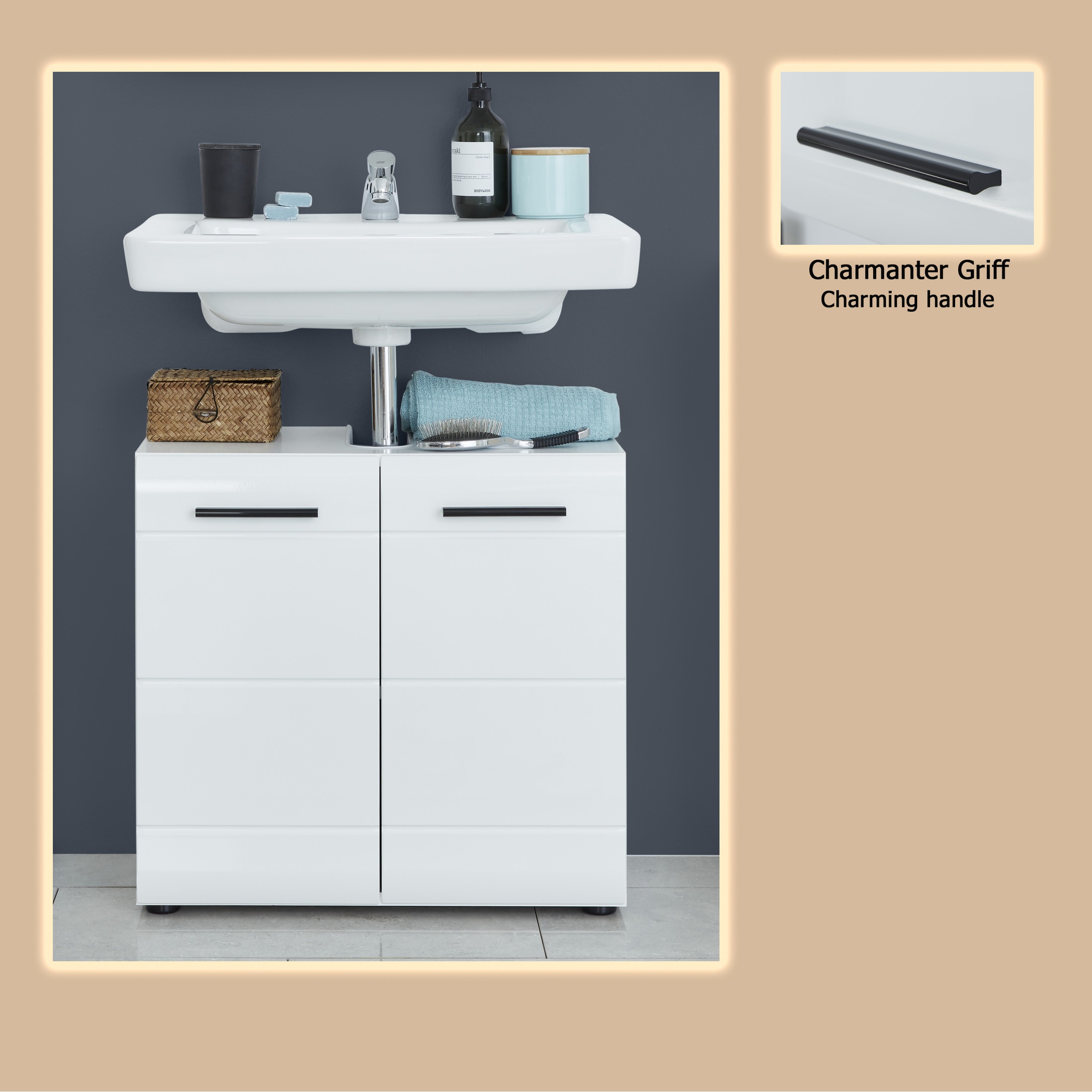 welltime Waschbeckenunterschrank »Sovana«, Waschtisch mit verstellbarem Fach - Maße (B/T/H) 60/31/56 cm