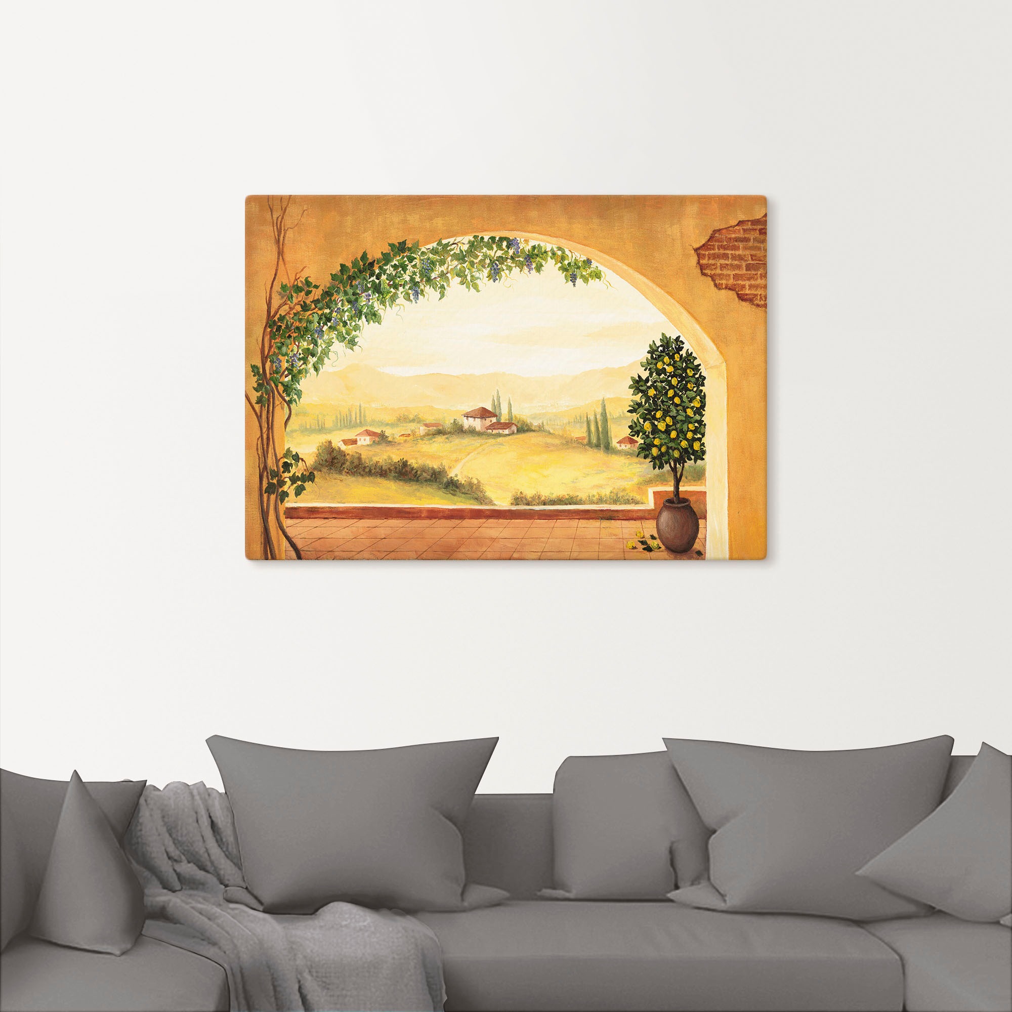 Artland Wandbild "Weinranken vor der Toskanalandschaft" Fensterblick 1 Stk. günstig online kaufen