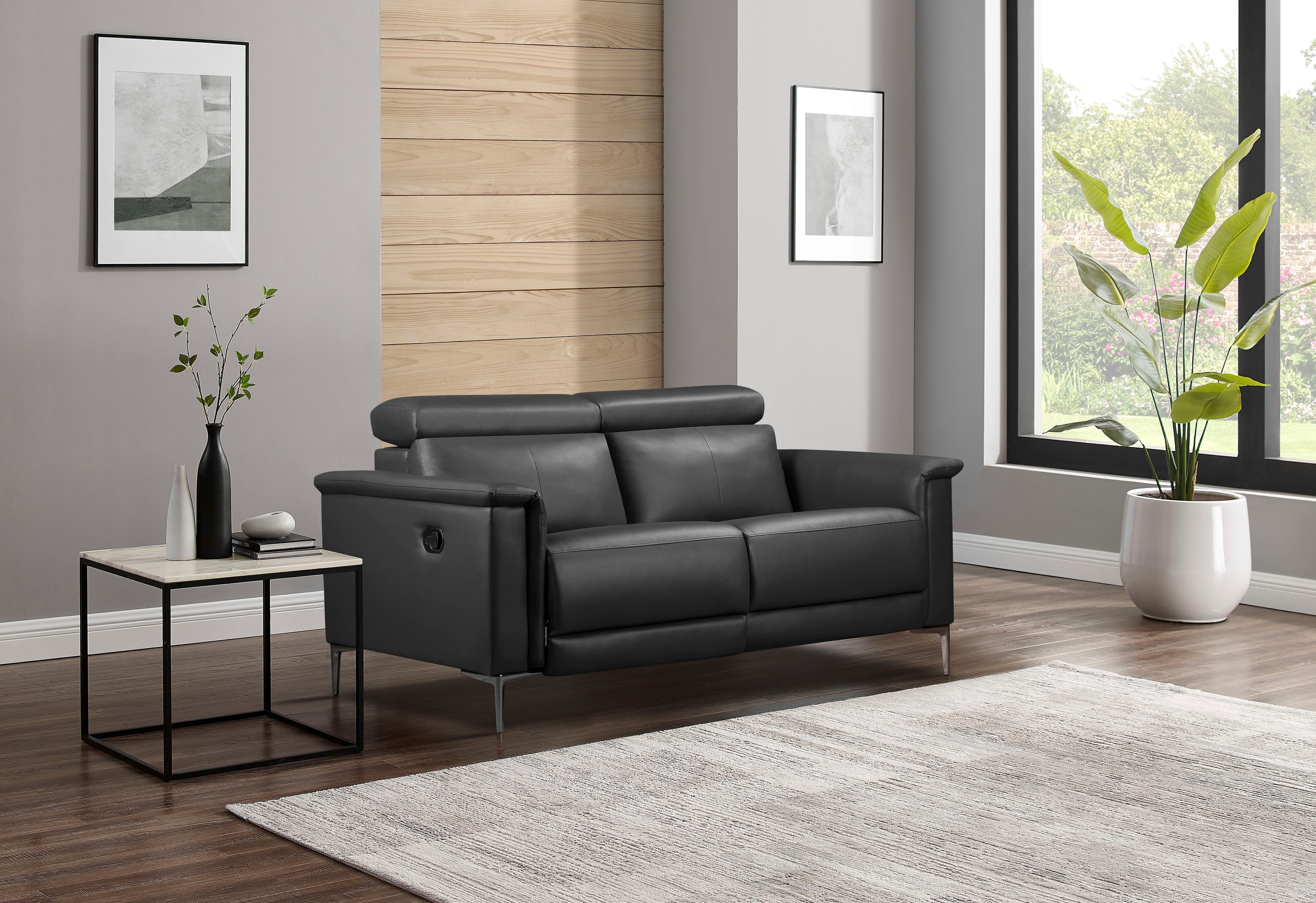 OTTO home 2-Sitzer "LUND,Naturleder, 160 cm, mit Relaxfunktion und Kopfteilverstellung" manuell od. elektrisch (m.USB-A), Federkern und Kopfteilverstellung