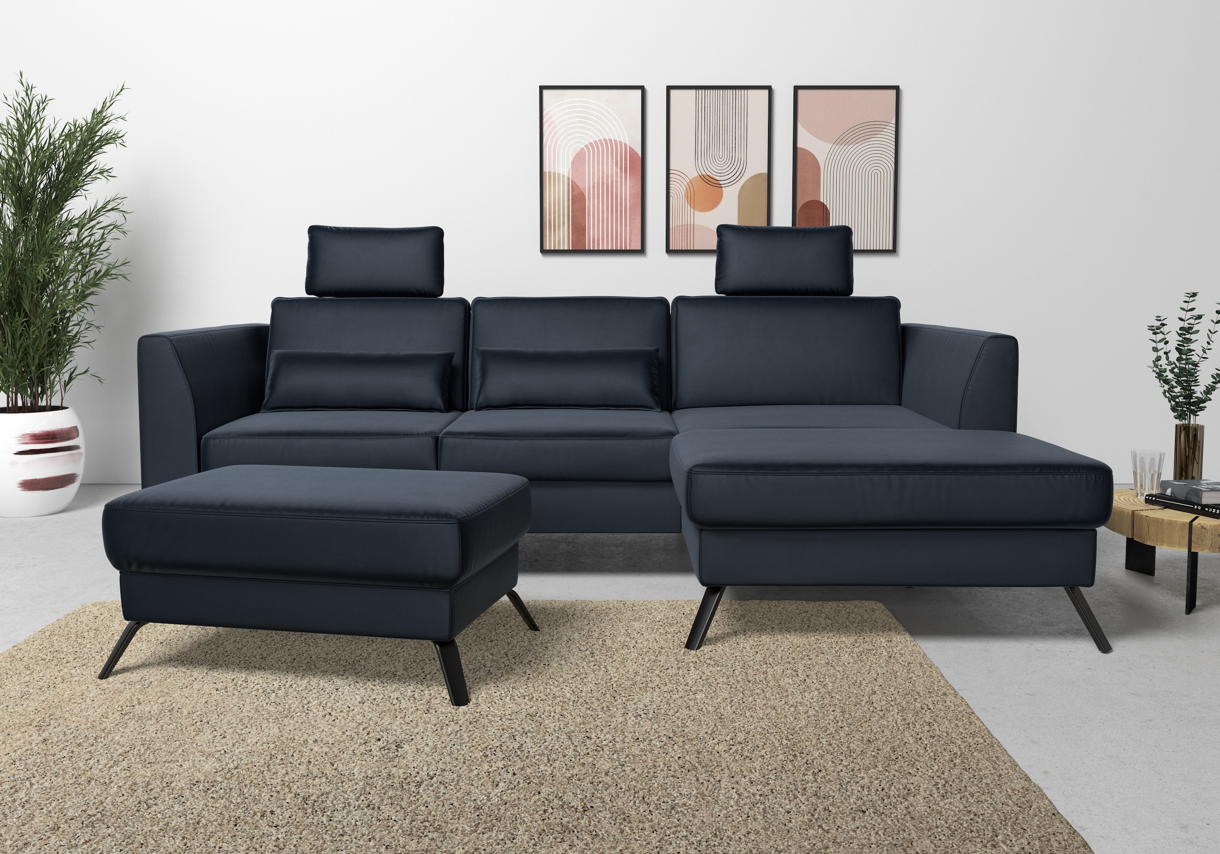 Hocker SIT & MORE "Olsen", blau (navy), B:89cm H:48cm T:59cm, 100% Polyester, Hocker, Hocker