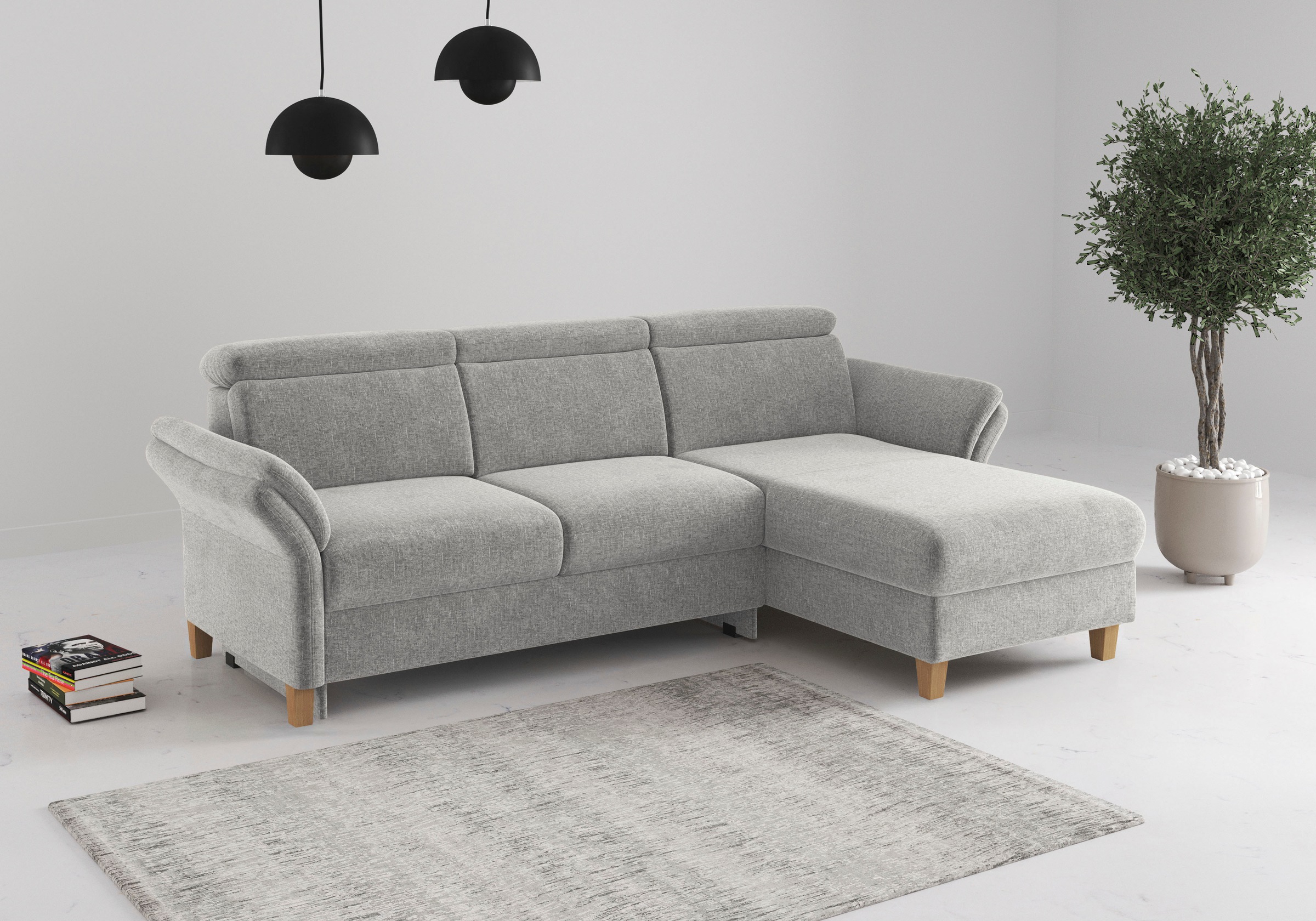 Ecksofa HOME AFFAIRE "Glendale, L-Form", hellgrau, B:253cm H:84cm T:166cm, 100% Polyester, Sofas, Ecksofa, inkl. Kopfteilverstellung, wahlweise mit Vorziehsitz und Bettkasten