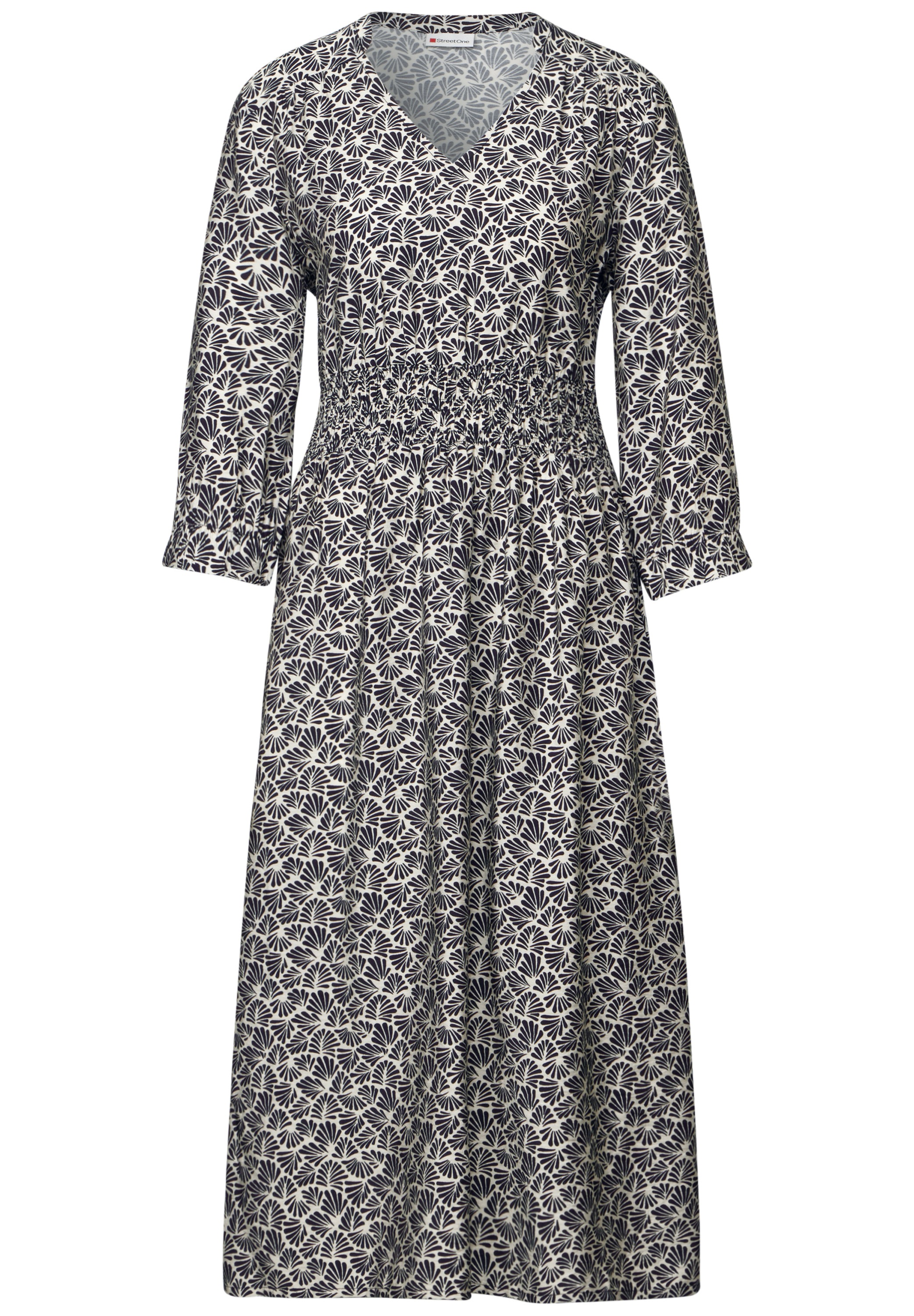 Midikleid STREET ONE, Damen, Gr. 42, EURO-Größen, blau (tiefblau), Stoff, 88% Viskose, 12% Polyamid, bedruckt, normal Midi, V-Ausschnitt, Bündchen, Kleider Midikleid, aus Viskose 2