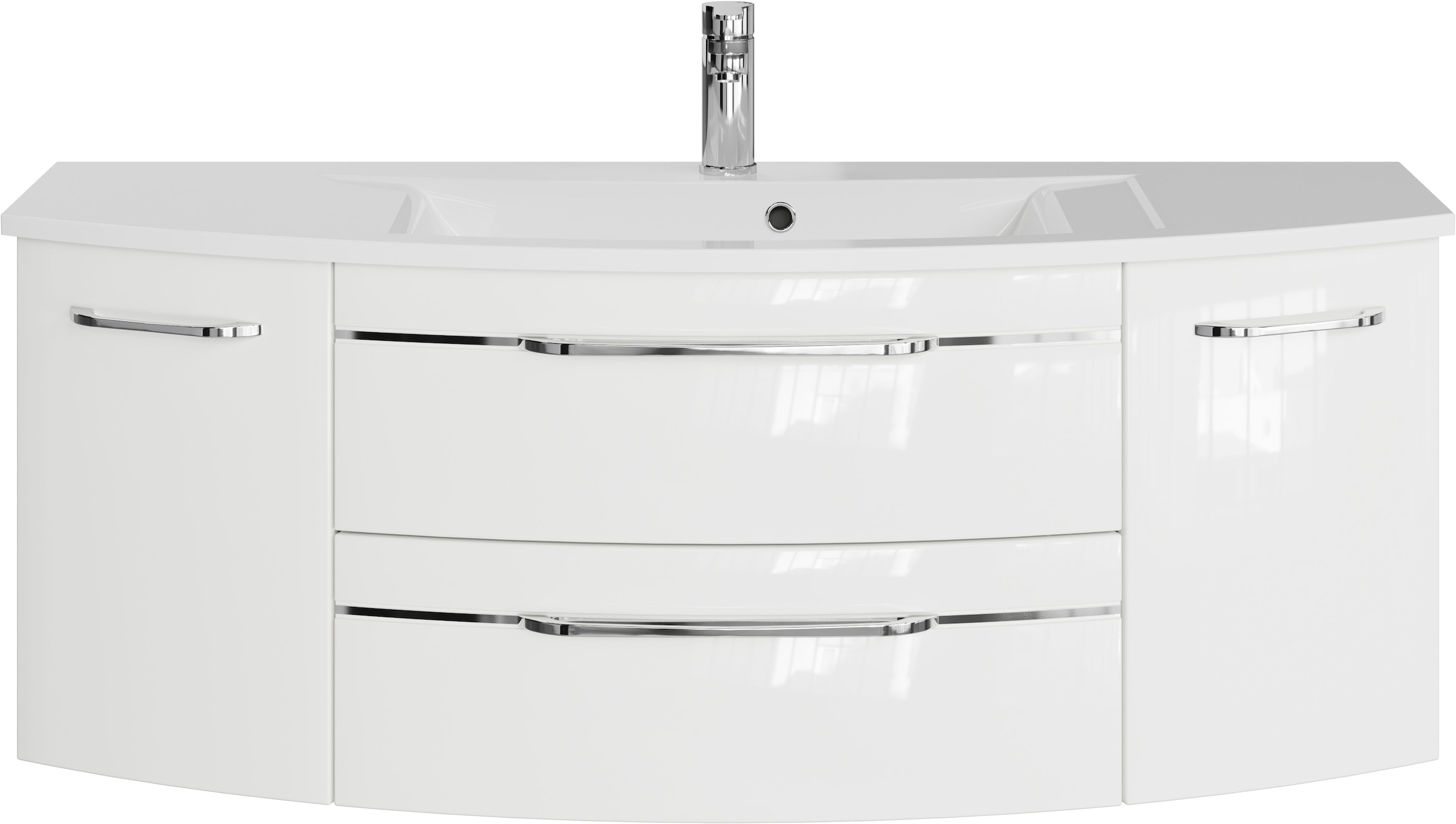 Saphir "Serie 7045 Mineralmarmor-Waschtisch und Unterschrank, 131 cm breit" Waschplatz mit 2 Schubladen, 2 Türen, Badmöbel Set mit Waschtisch