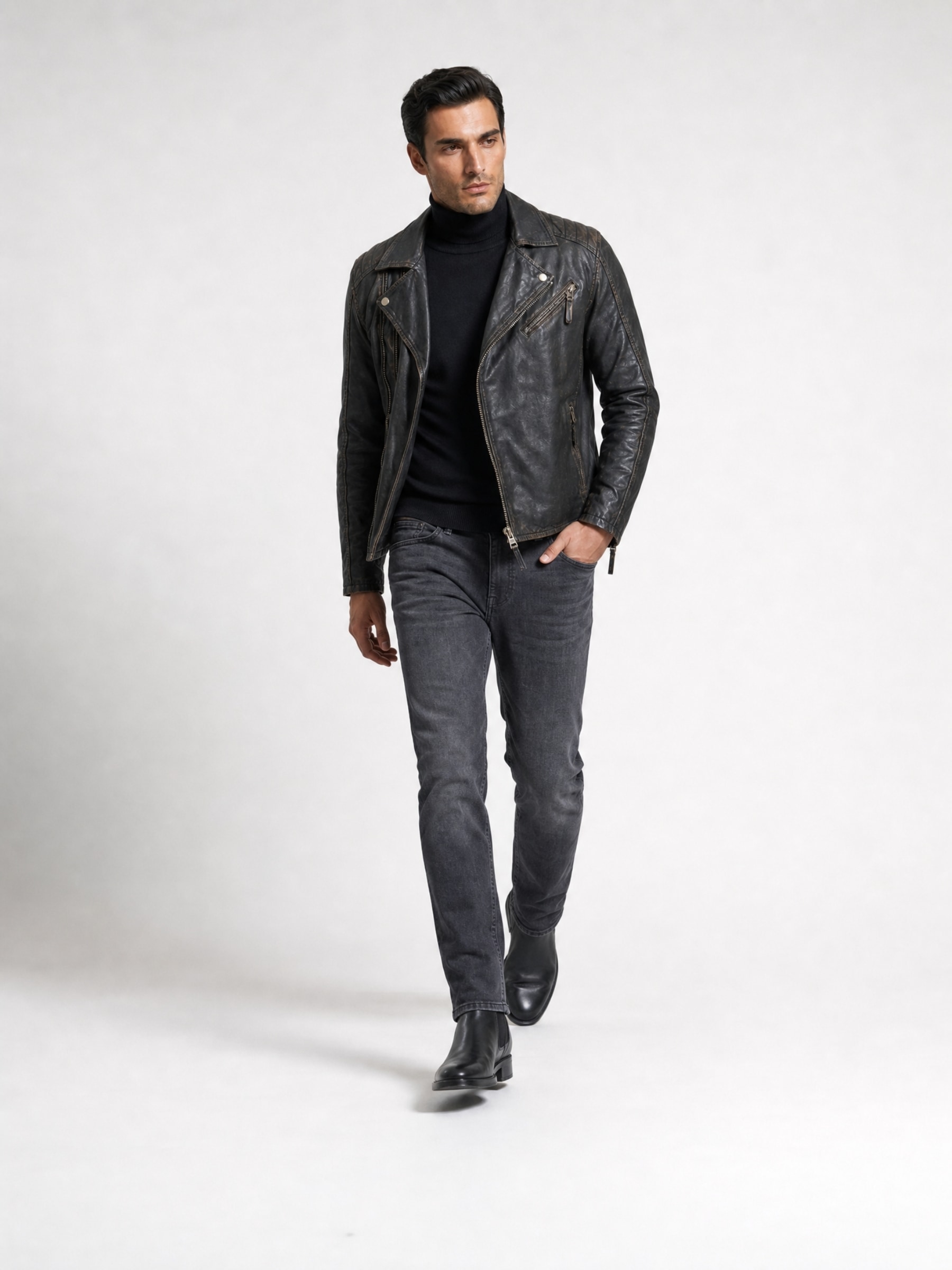 RICANO Bikerjacke »Lederjacke Matteo« ohne Kapuze Handgefertigt aus echtem Leder