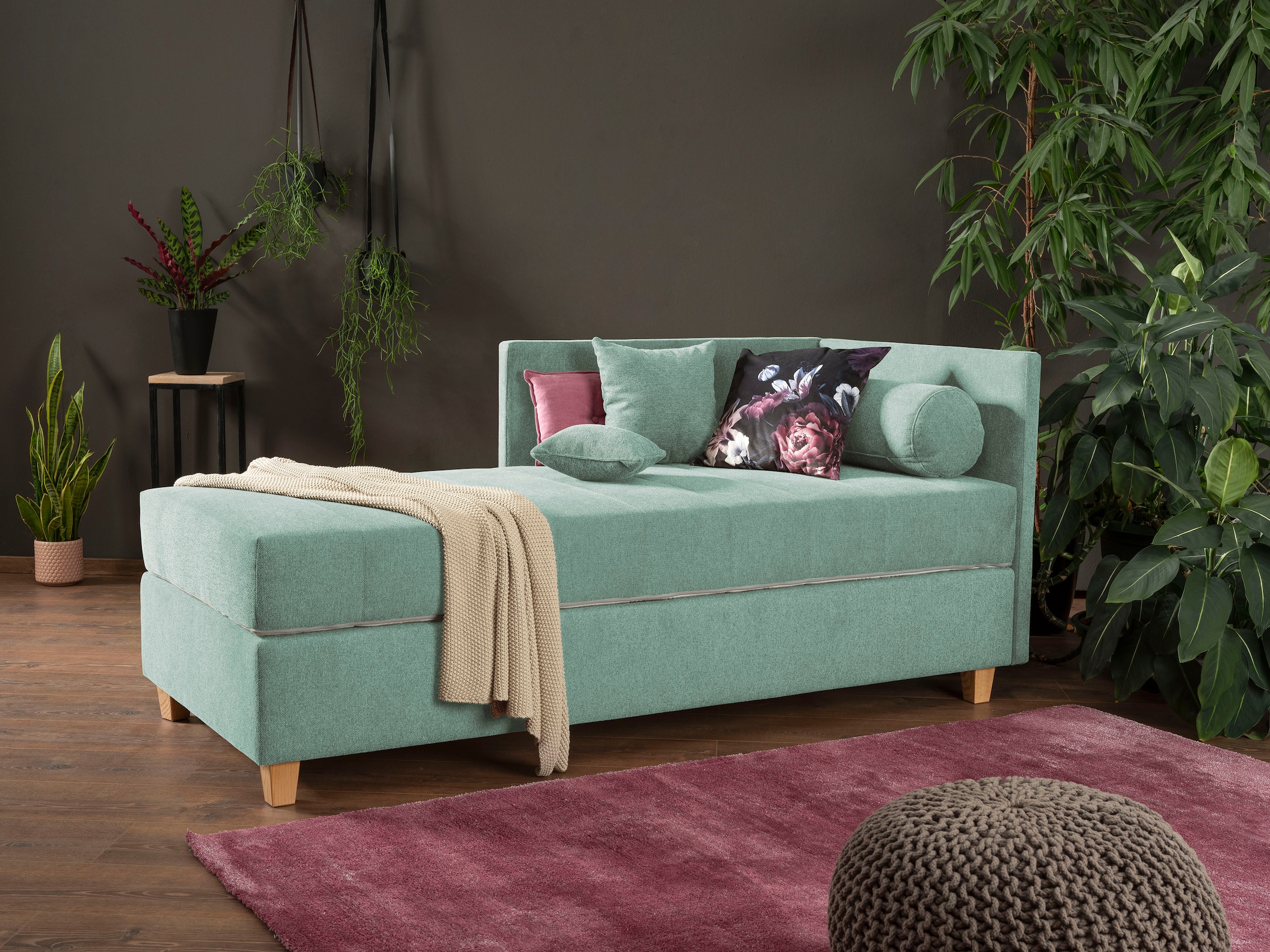 alina Schlafsofa »Kona«, 7-Zonen Taschenfederkernmatratze, Zierkissen-Set und Schlummerrollen