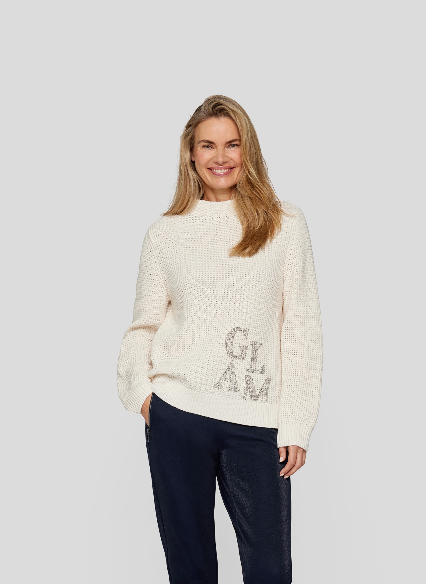 Rabe Strickpullover "RABE Strickpullover mit Glitzer-Schriftzug" günstig online kaufen