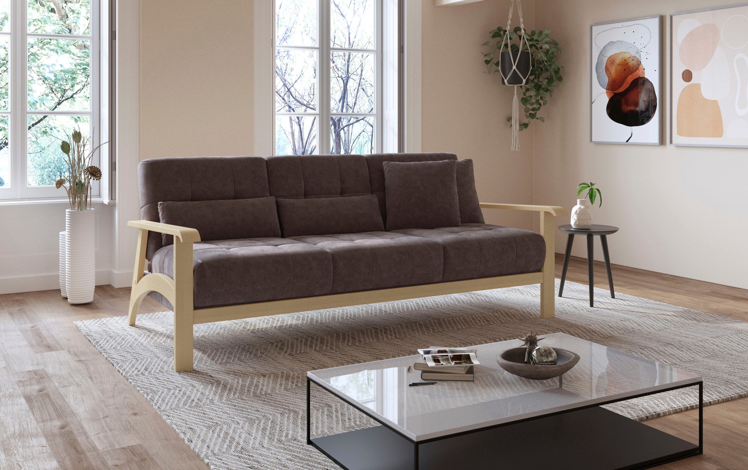sit&more 3-Sitzer »Billund«, Armlehnen aus Buchenholz in natur, verschiedene Bezüge und Farben