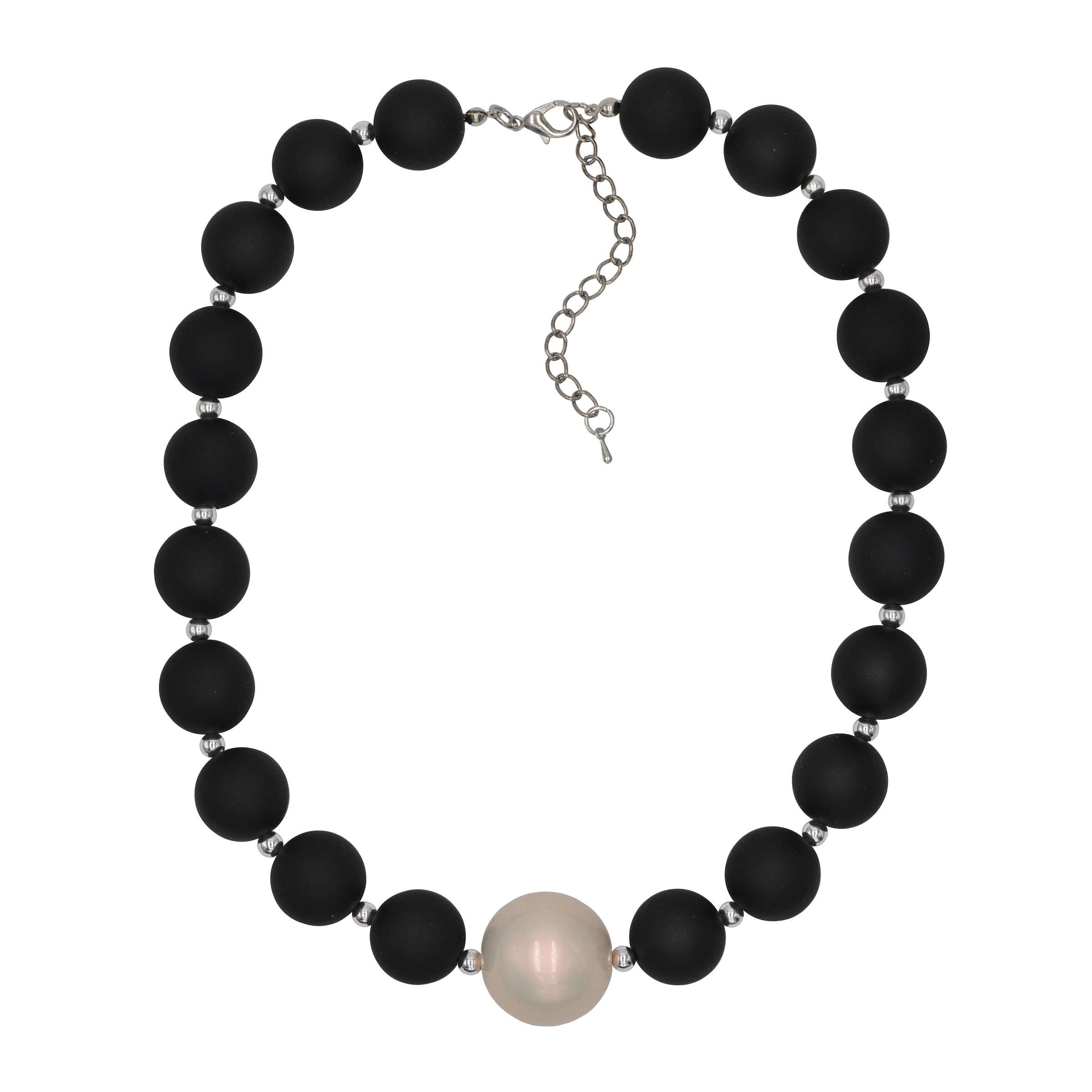 Statementkette FIRETTI "Schmuck Geschenk Big mother of pearl", metallfarben, schwarz, perlmuttfarben, Halsketten, Damen, Kunststoff Metall, L: 58, Kunststoff, Metall, Statementkette, mit Kunststoffperle