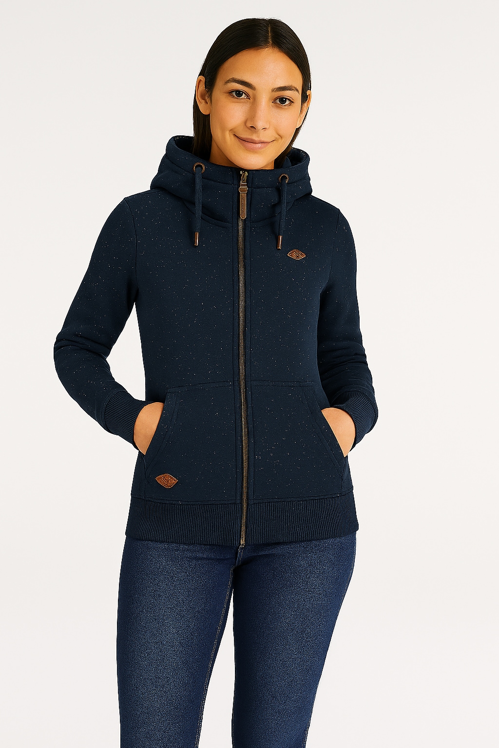 Ragwear Sweatjacke "NESKA ZIP O" figurbetont in melierter Optik und mit großer Kapuze
