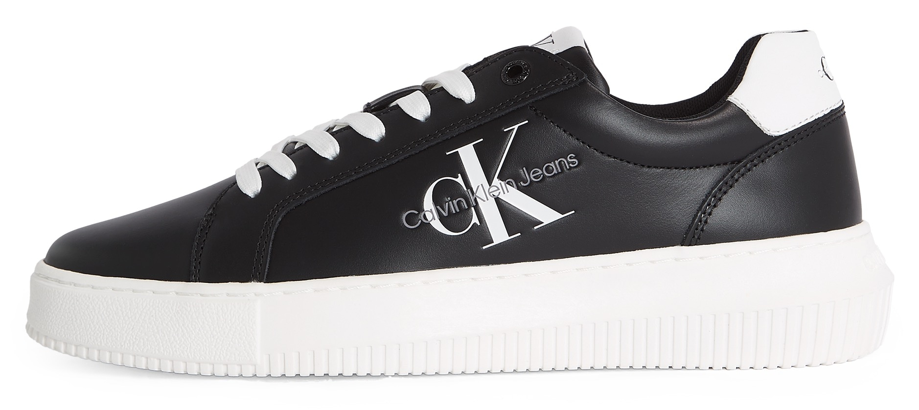 Calvin Klein Jeans Plateausneaker »CHUNKY CUPSOLE MONO LTH WN«, Freizeitschuh, Halbschuh, Schnürschuh mit CK-Schriftzug an der Seite